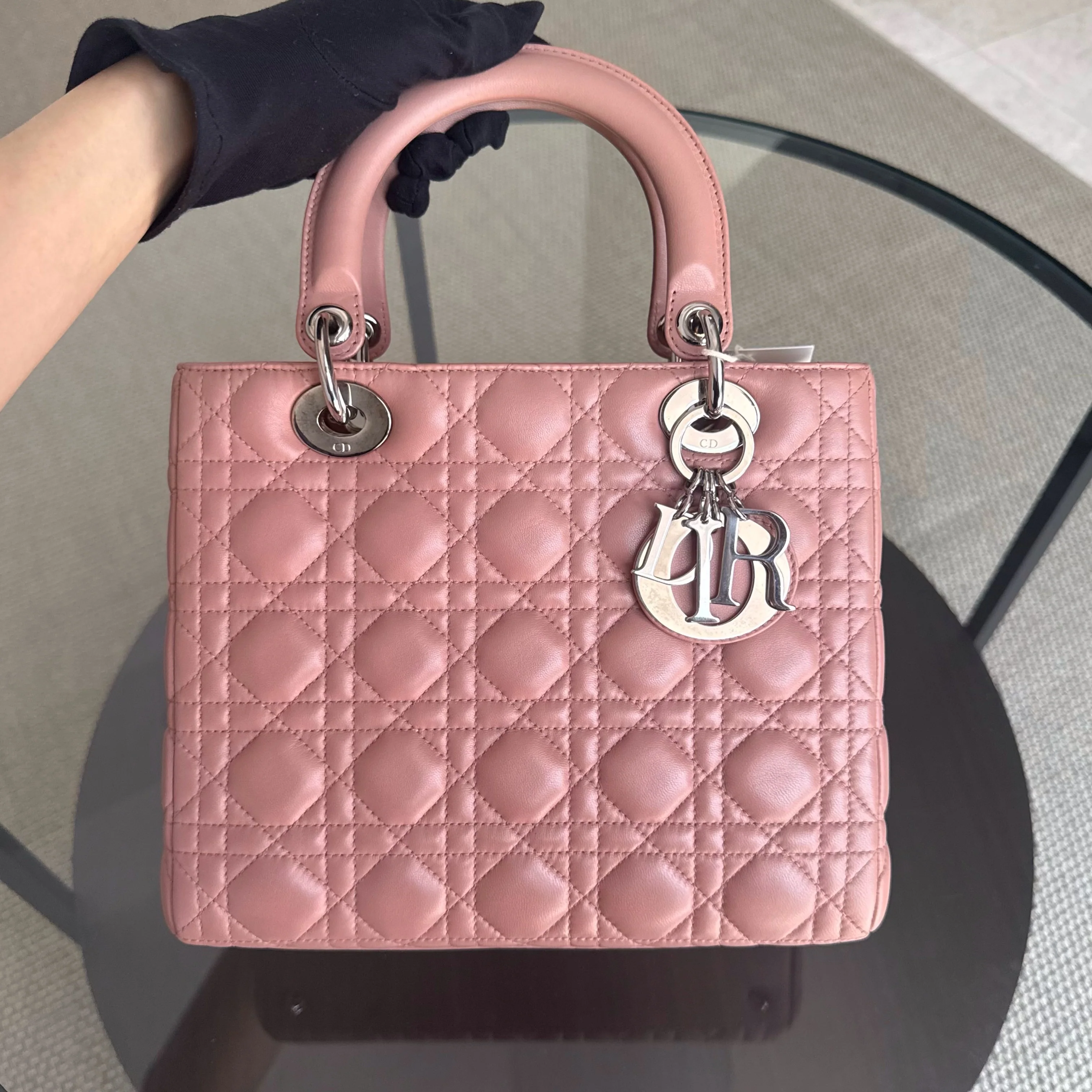Dior Lady Medium - Cannage Lambskin Blush Gold Hardware Strap
