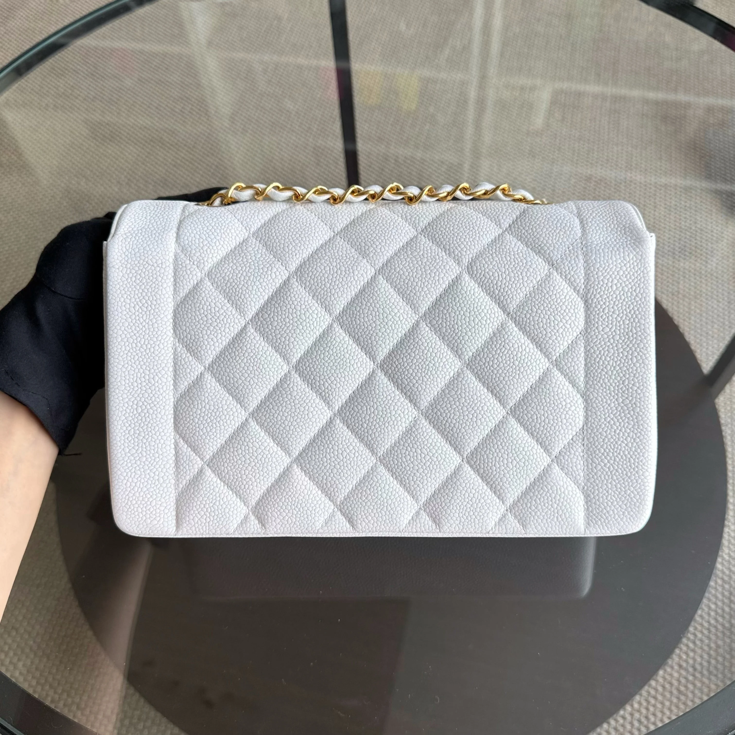 Chanel Diana Medium Vintage - 25CM Quilted Caviar White Gold Hardware Series 2