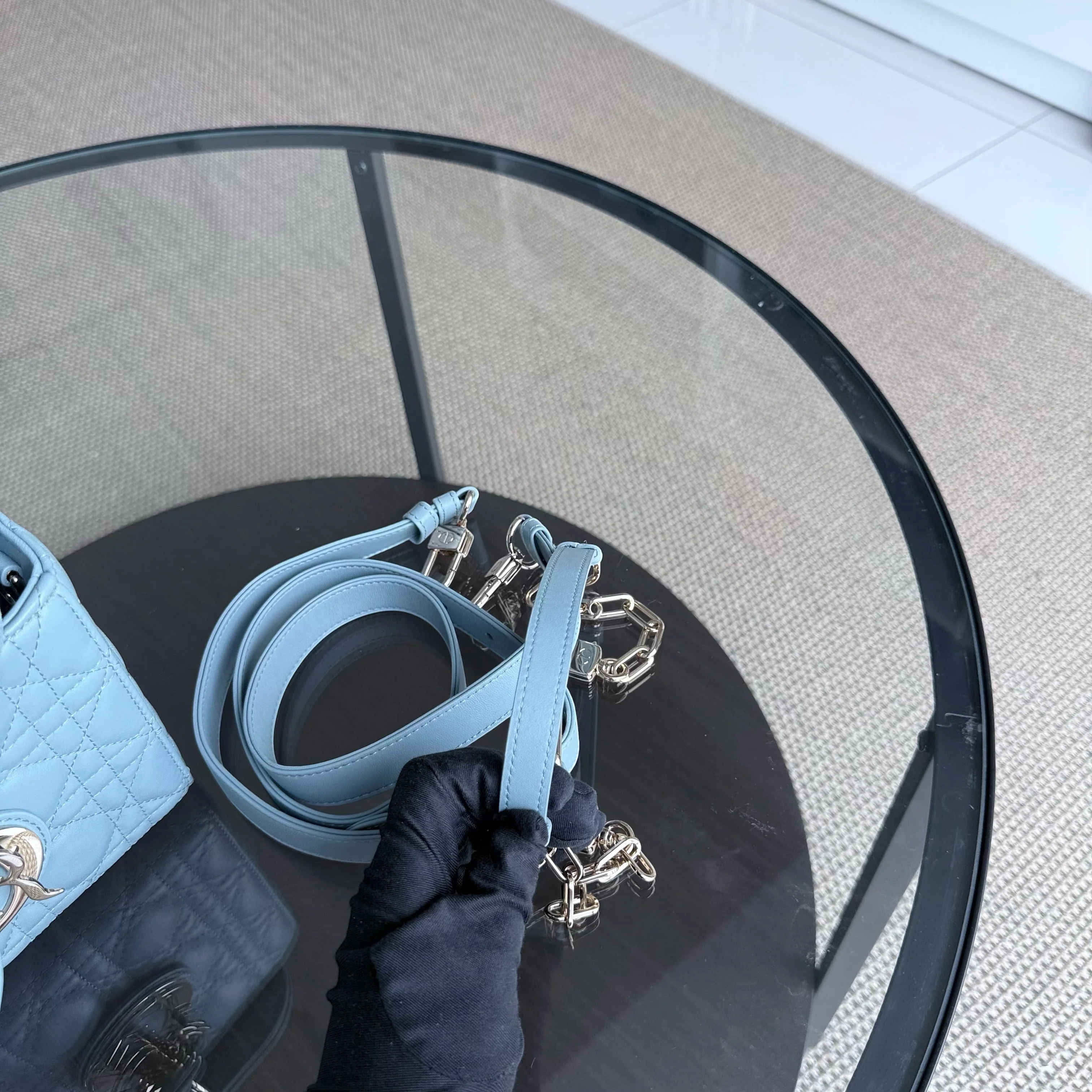 Dior D-Joy Medium - Cannage Lambskin Light Blue Baby Blue Gold Hardware