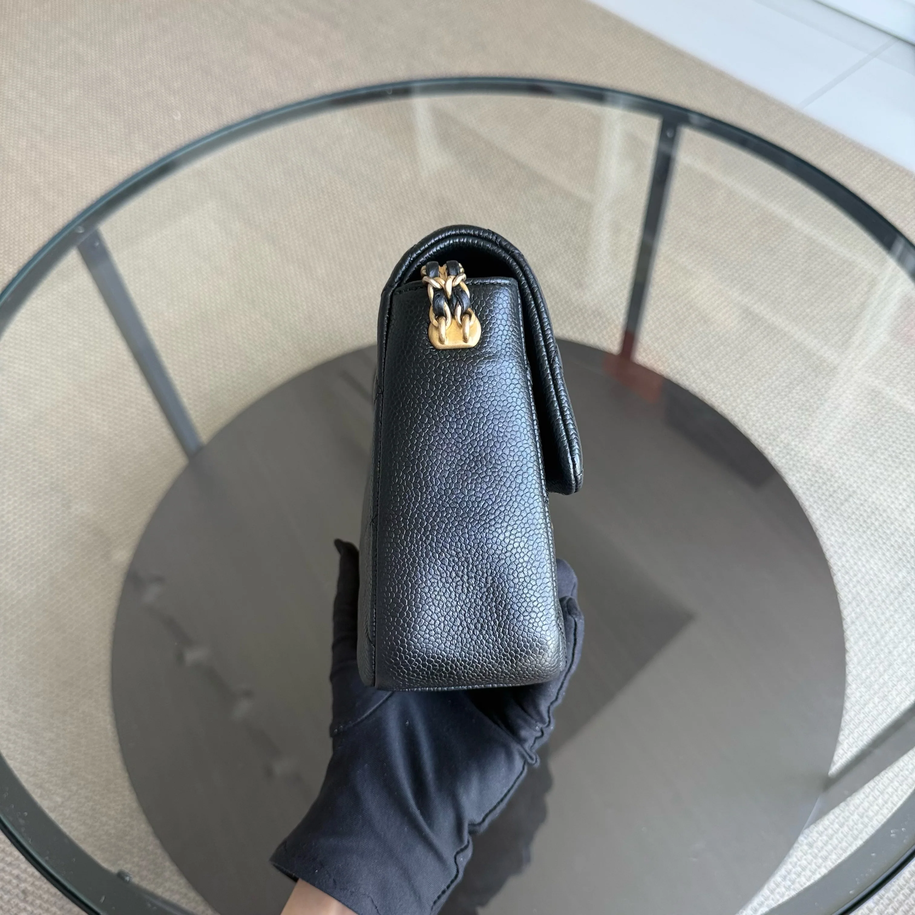 Chanel Seasonal Flap Bag - Caviar Quilted Medallion Soul Black Caviar Gold Hardware Microchip