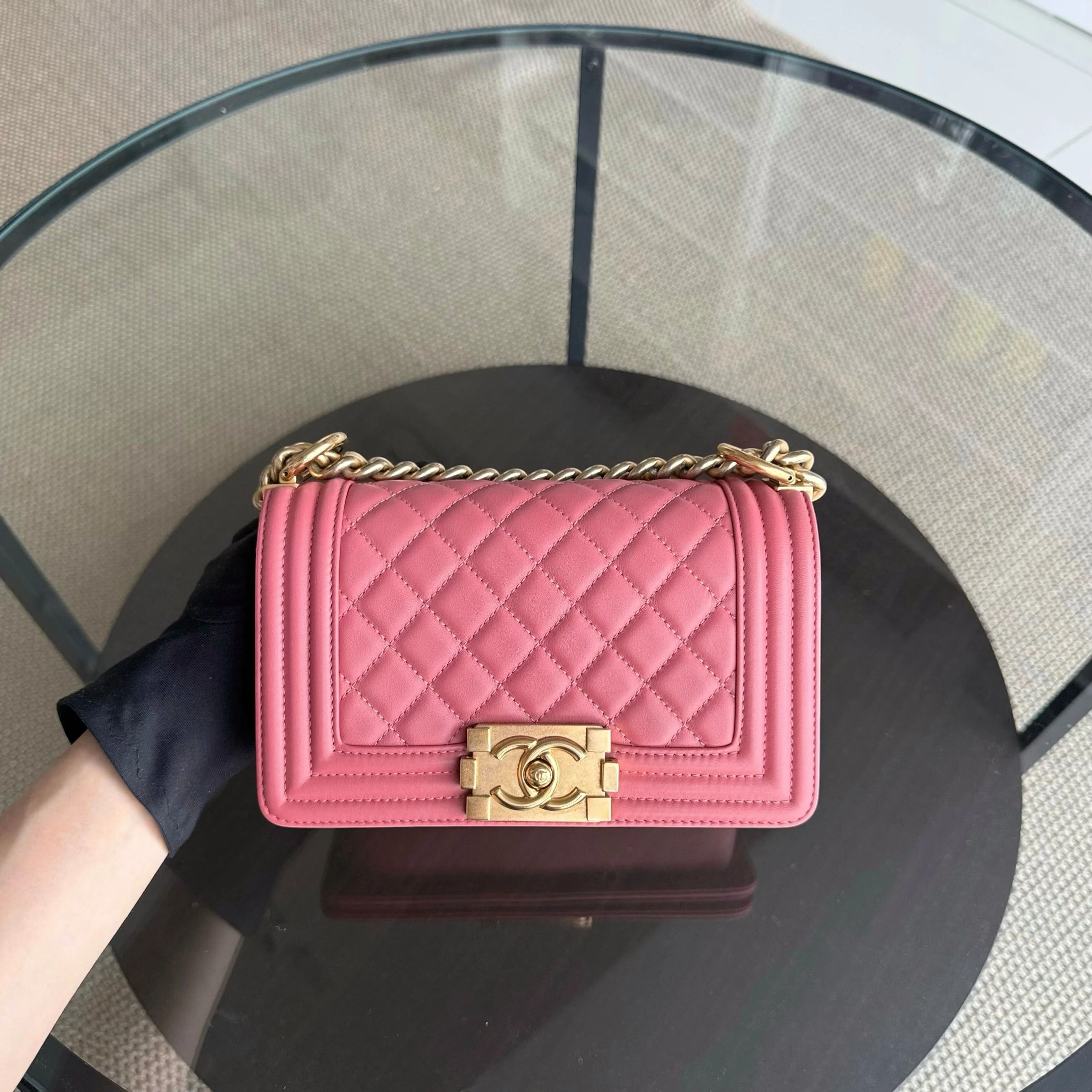 Chanel Boy Small - 20CM Quilted Calfskin Pink Gold Hardware Series 28