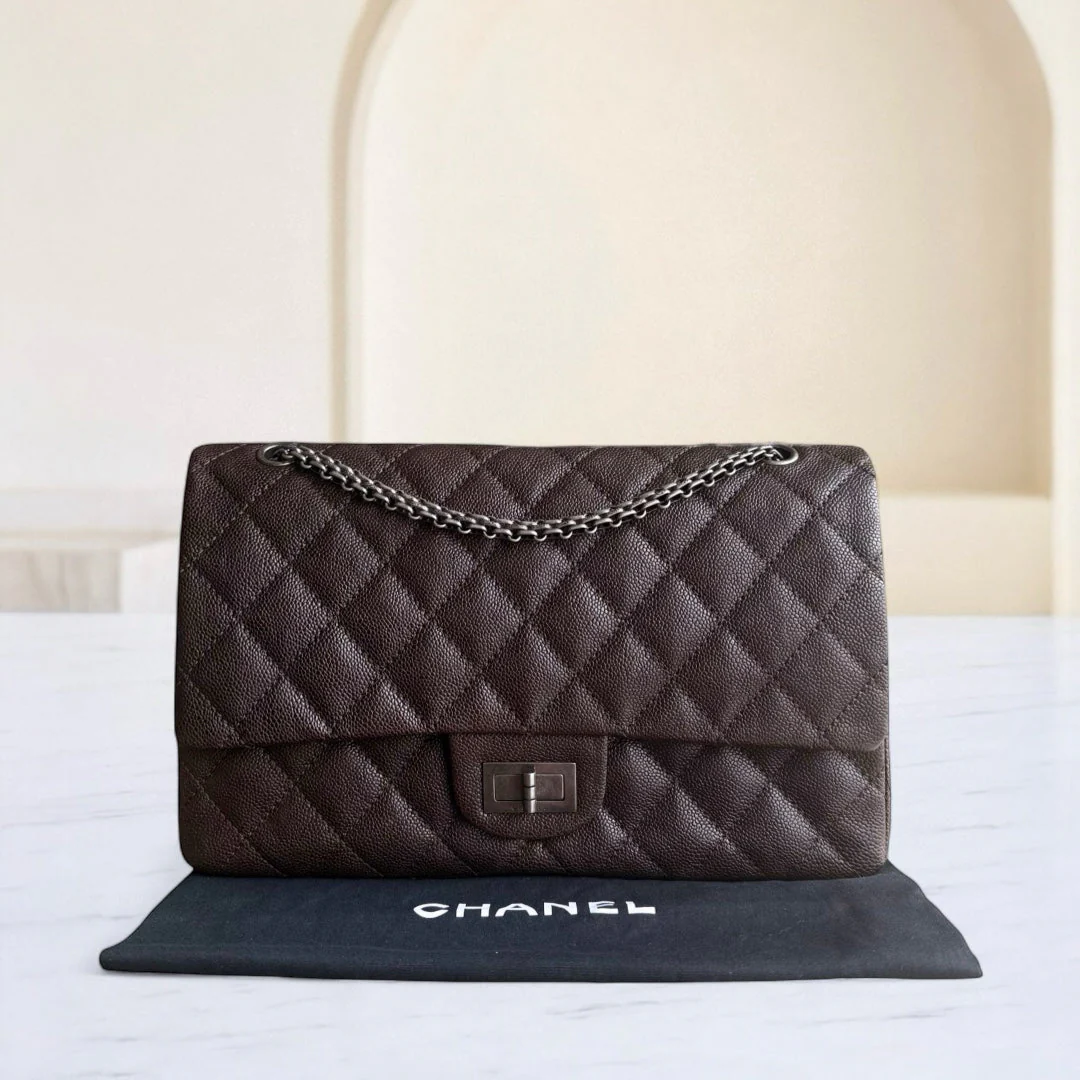 Chanel 2.55 Reissue 227 - Caviar Quilted Grained Calfskin Dark Brown Silver Hardware Series 14