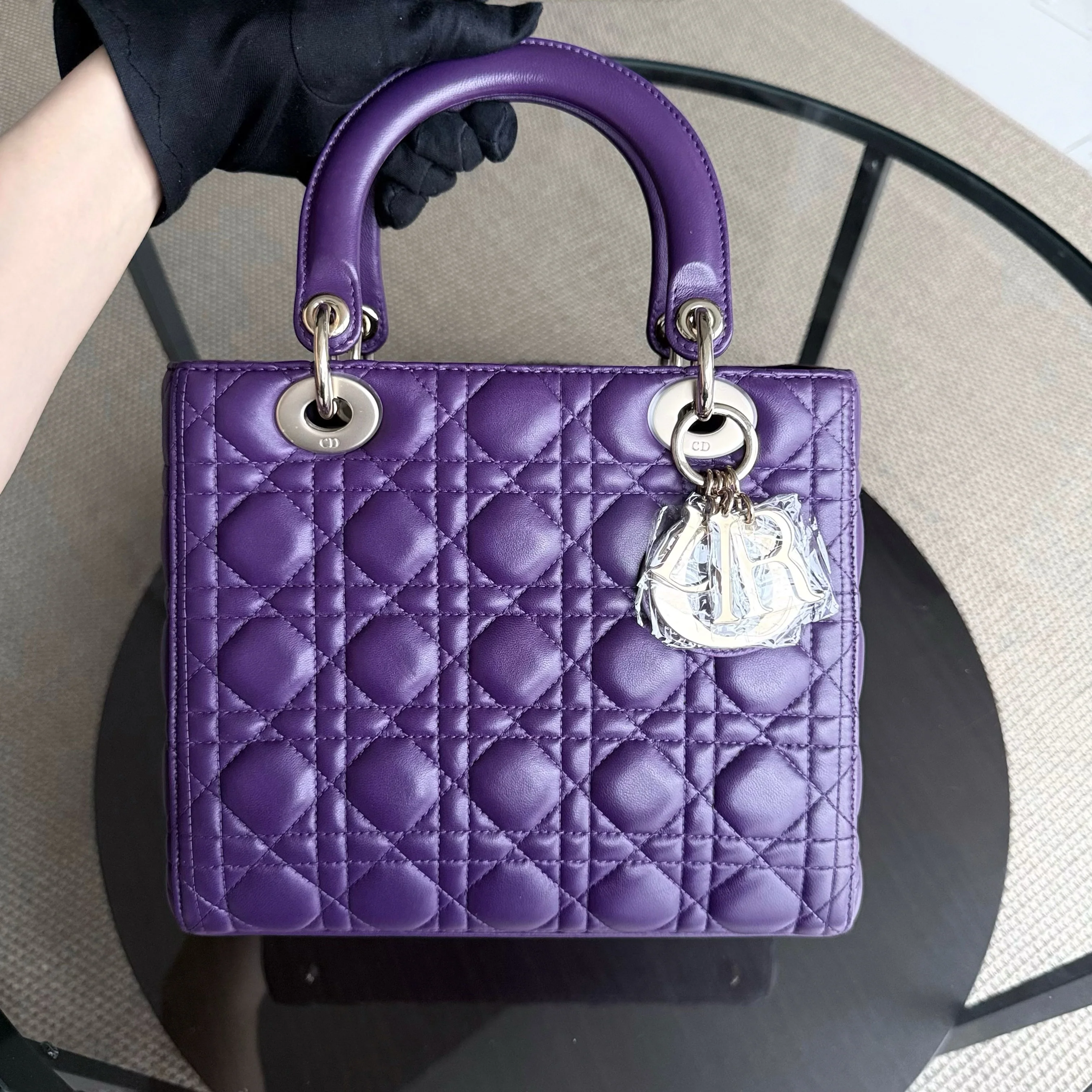 Dior Lady Medium - Cannage Lambskin Purple Silver Hardware