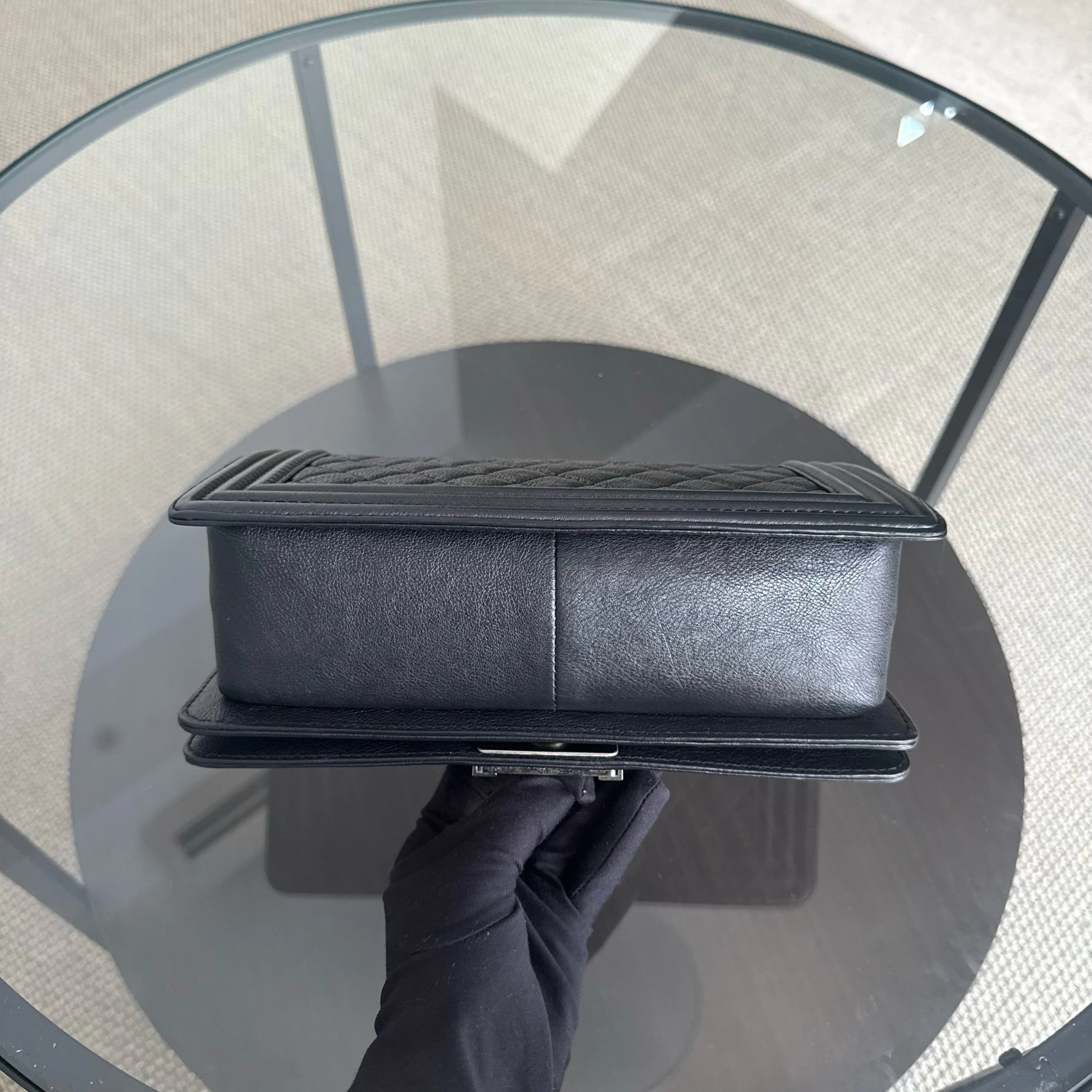 Chanel Boy Medium - Caviar 25CM Quilted Caviar Silver Hardware Series 18