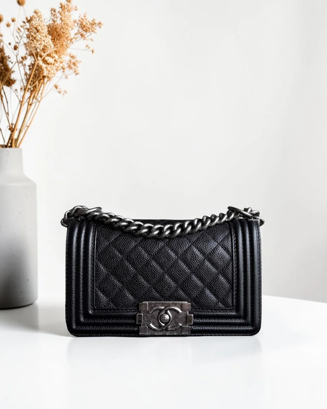 Chanel Boy Small - Caviar 20CM Quilted Black Ruthenium Silver Hardware Series 23
