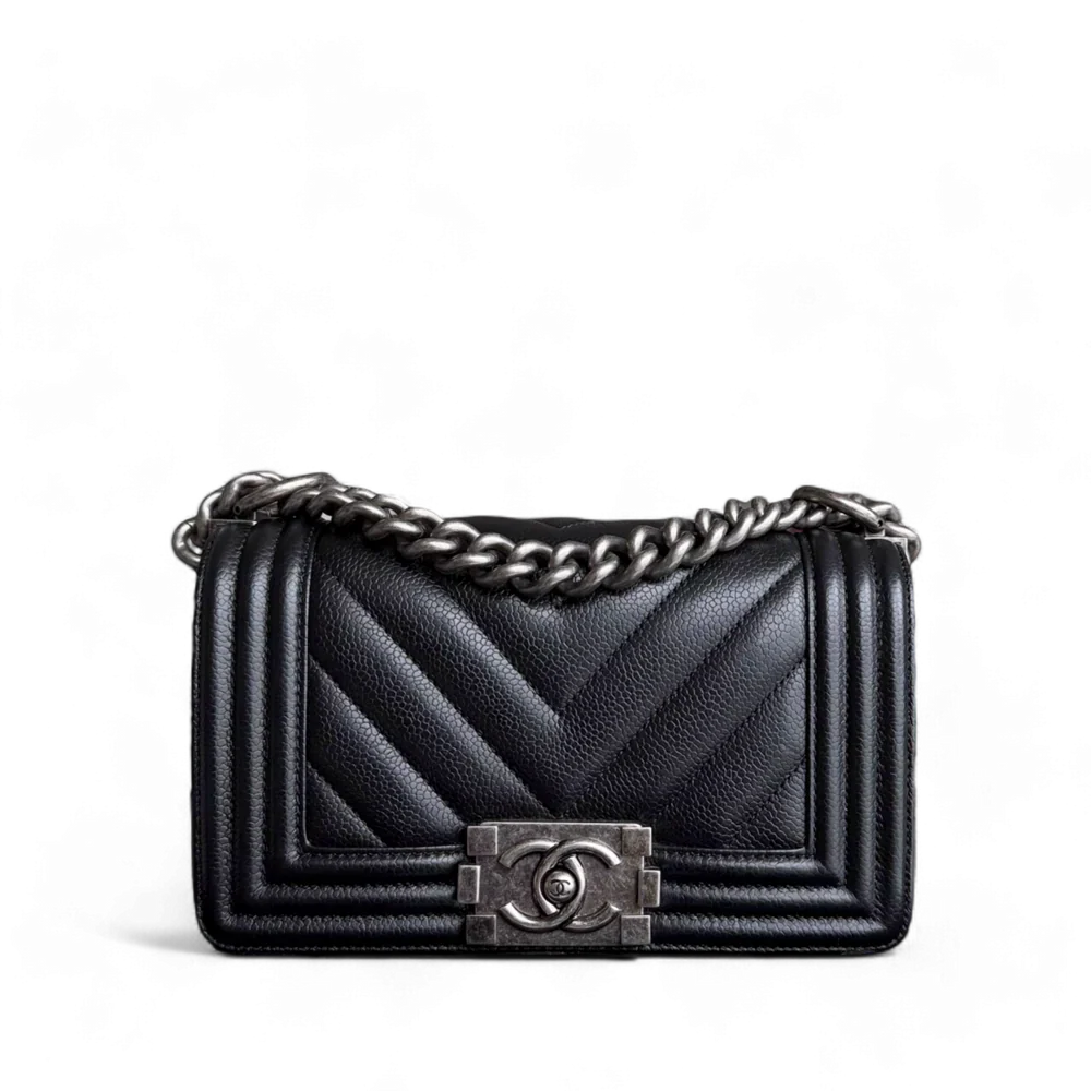 Chanel Boy Small - Caviar 20CM Chevron Grained Calfskin Black Leboy Ruthenium Sliver Hardware Series 28