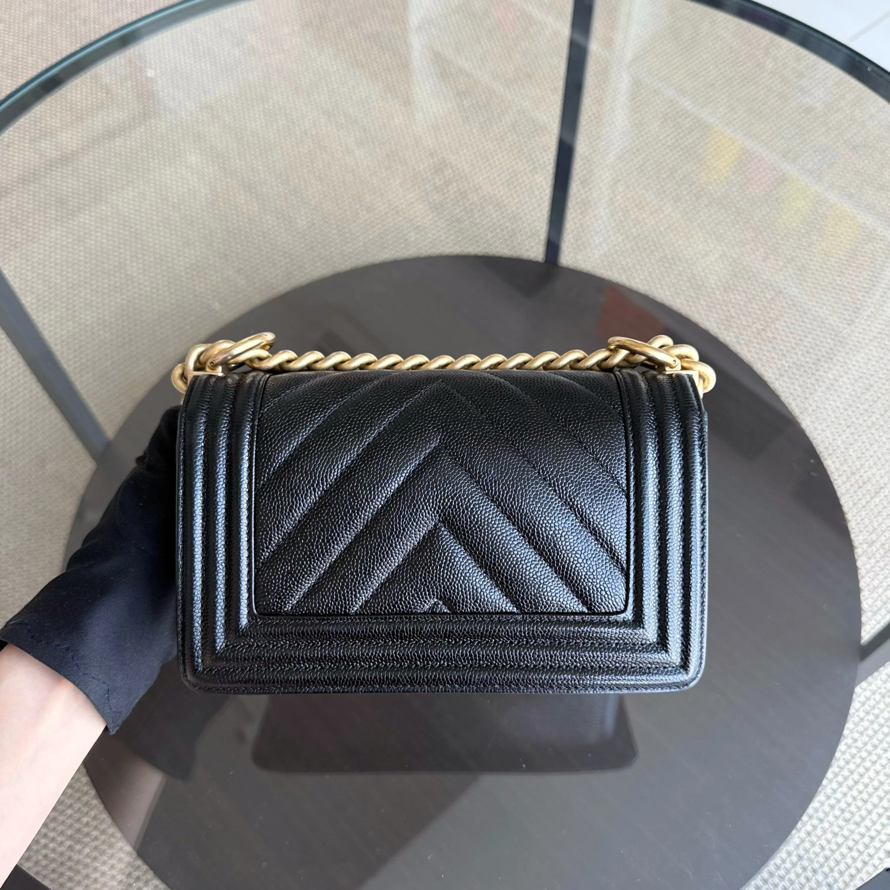 Chanel Boy Small - Caviar 20CM Chevron Black Gold Hardware Series 24