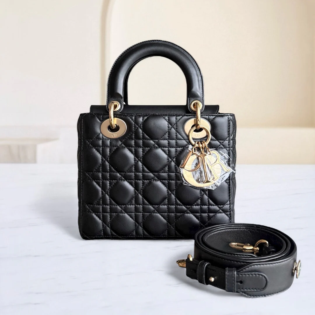 Dior Lady Small - Cannage Lambskin Black Gold Hardware