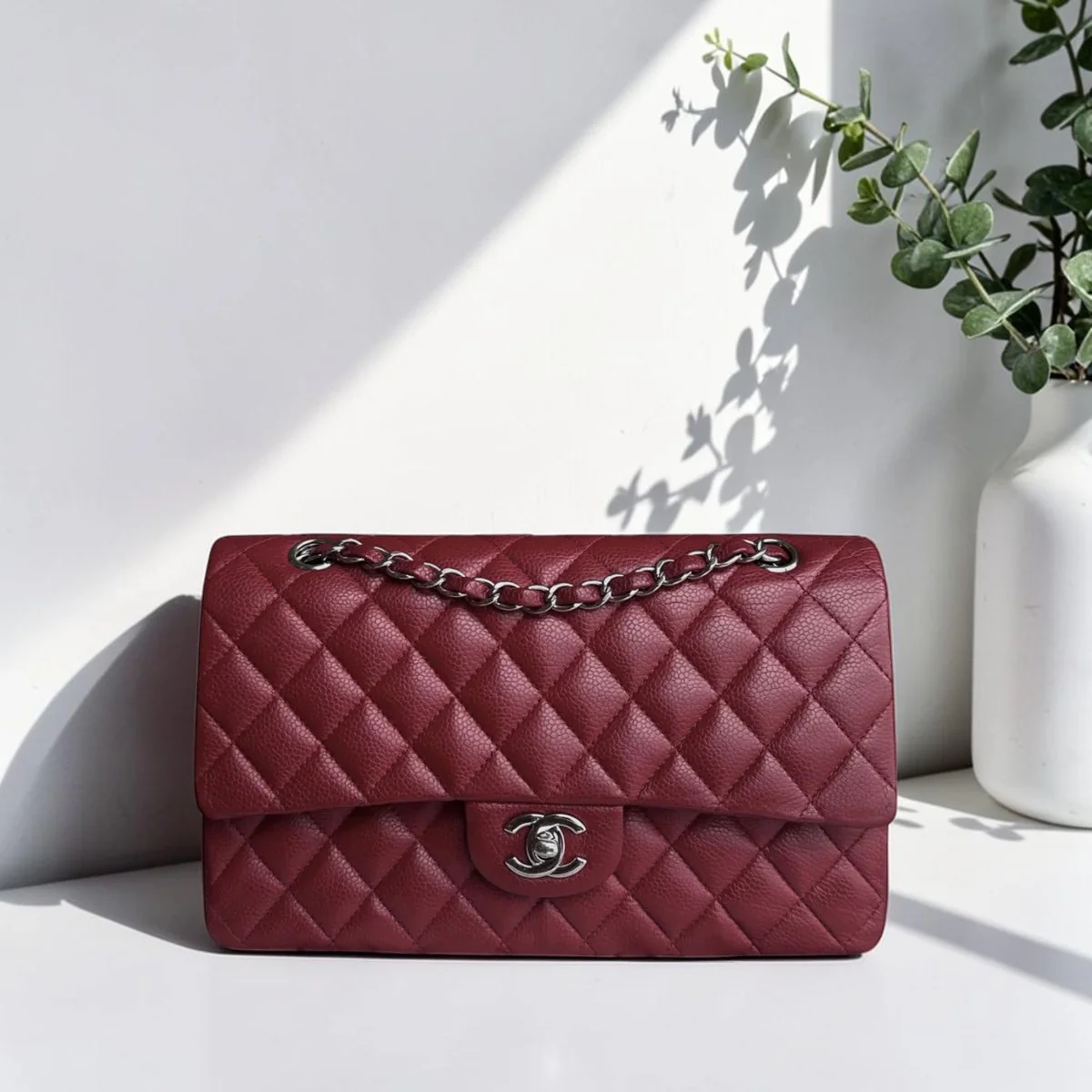Chanel Classic Flap Medium - Caviar 25CM Quilted Grained Calfskin Dark Red Silver Hardware Series 16