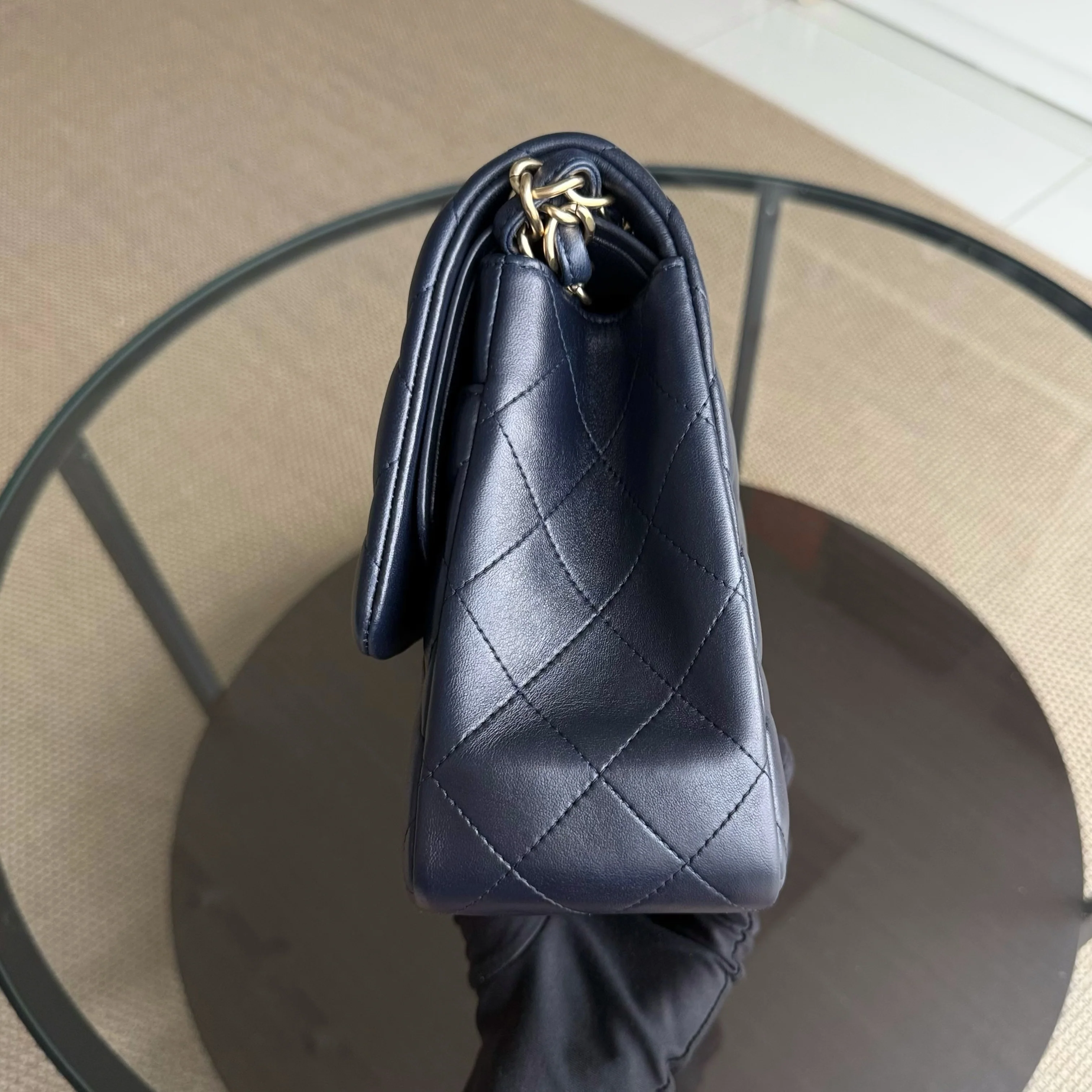 Chanel Classic Flap Jumbo - Double Flap 30CM Quilted Lambskin Dark Blue Gold Hardware Series 20