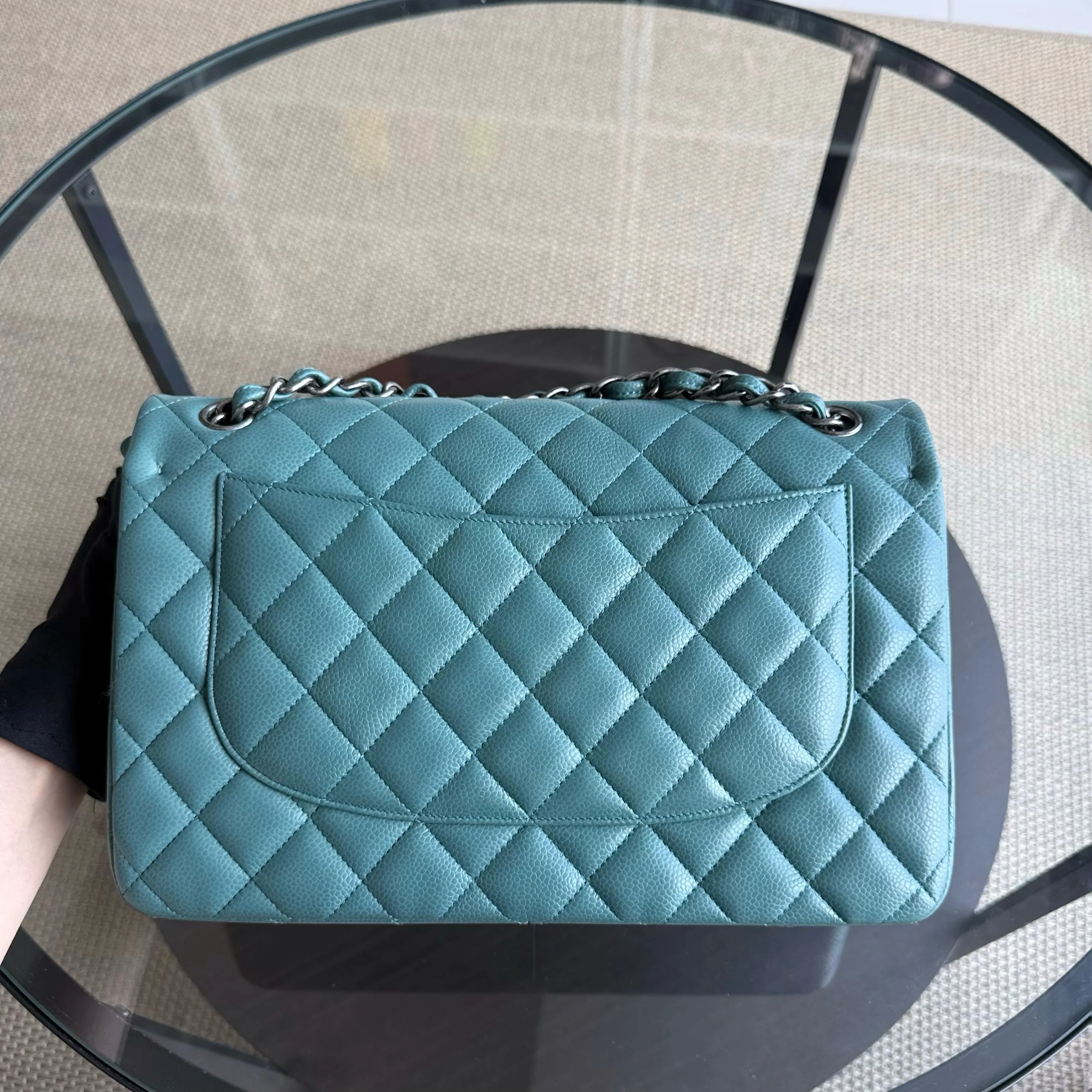 Chanel Classic Flap Jumbo - Caviar 30CM Double Flap Quilted Grained Calfskin Silver Hardware Series 21