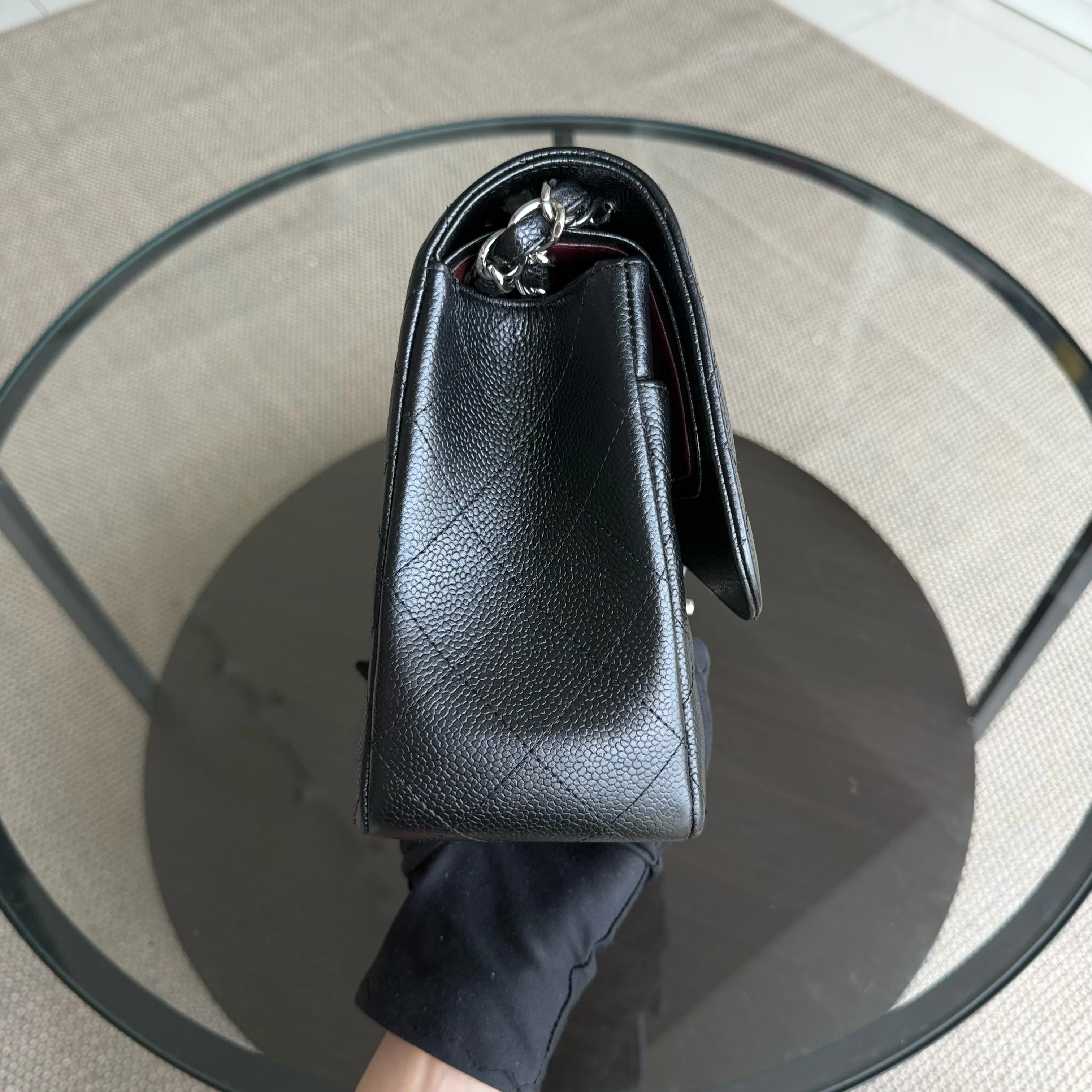 Chanel Classic Flap Jumbo - Caviar 30CM Double Flap Quilted Black Silver Hardware