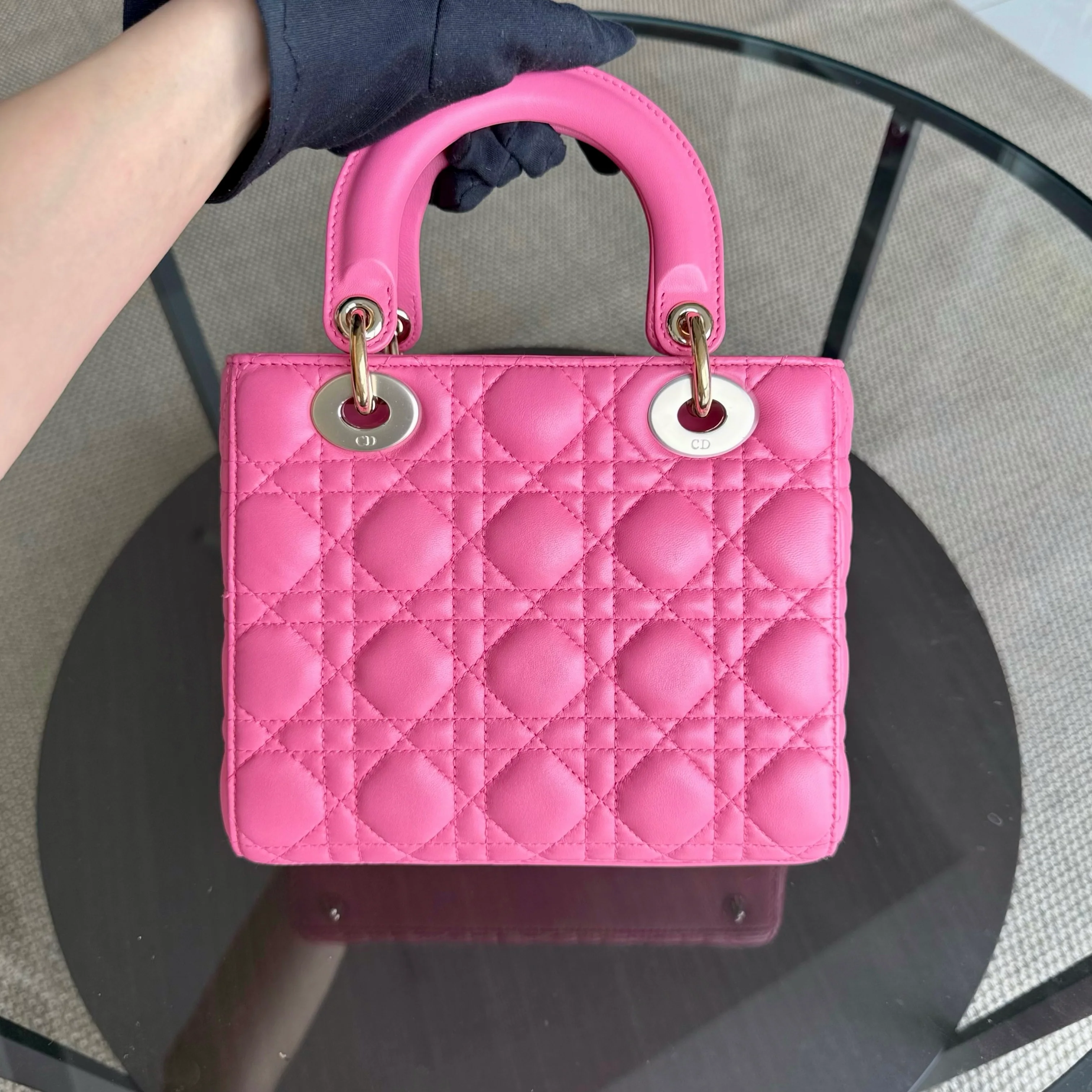 Dior Lady Small - Cannage Lambskin Barbie Pink Gold Hardware