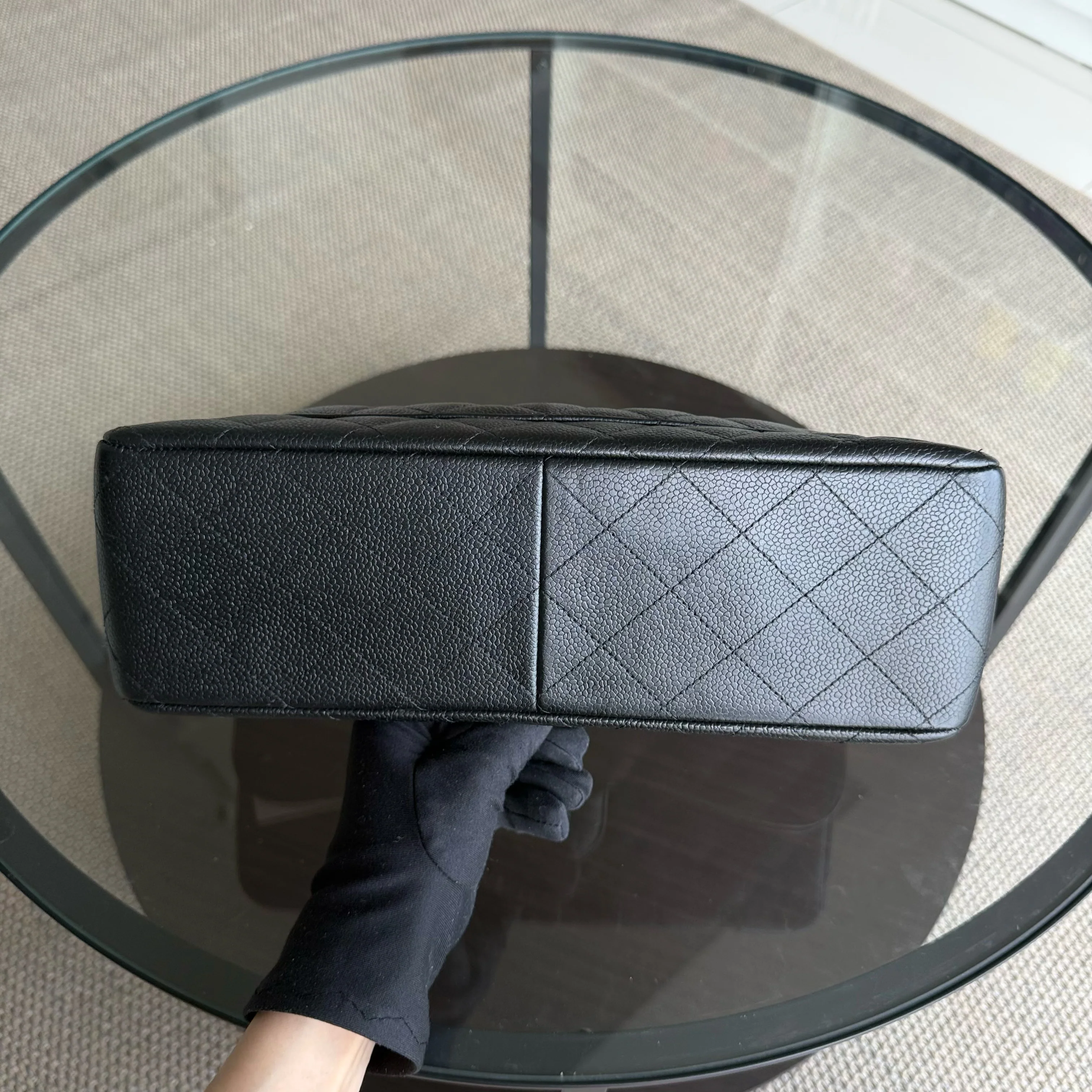 Chanel Classic Flap Jumbo - Caviar 30CM Double Flap Quilted Black Silver Hardware