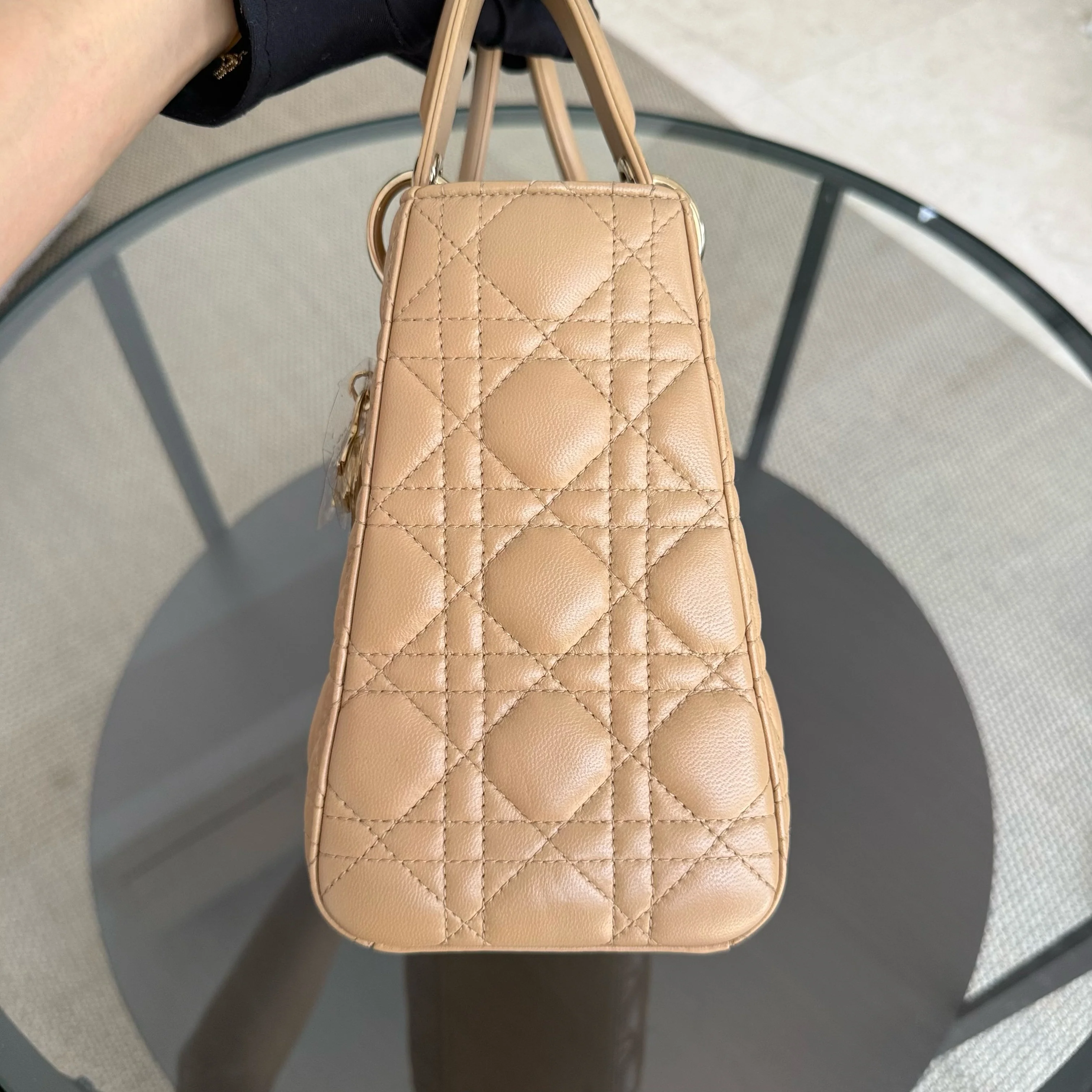 Dior Lady Medium - Cannage Lambskin Beige Brown Gold Hardware Strap