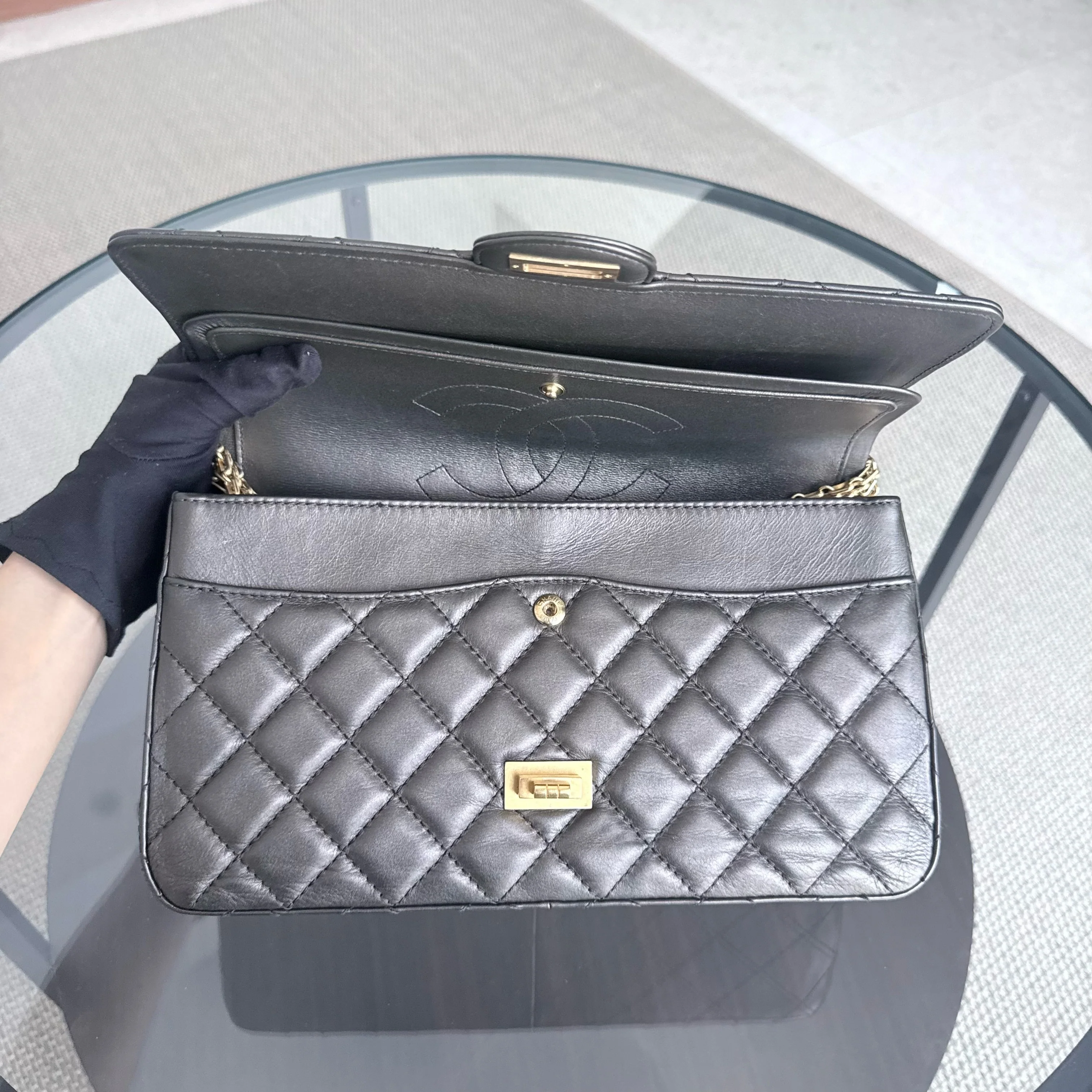 Chanel 2.55 Reissue 226 - Quilted Aged Calfskin Dark Grey Bronze Gold Hardware
