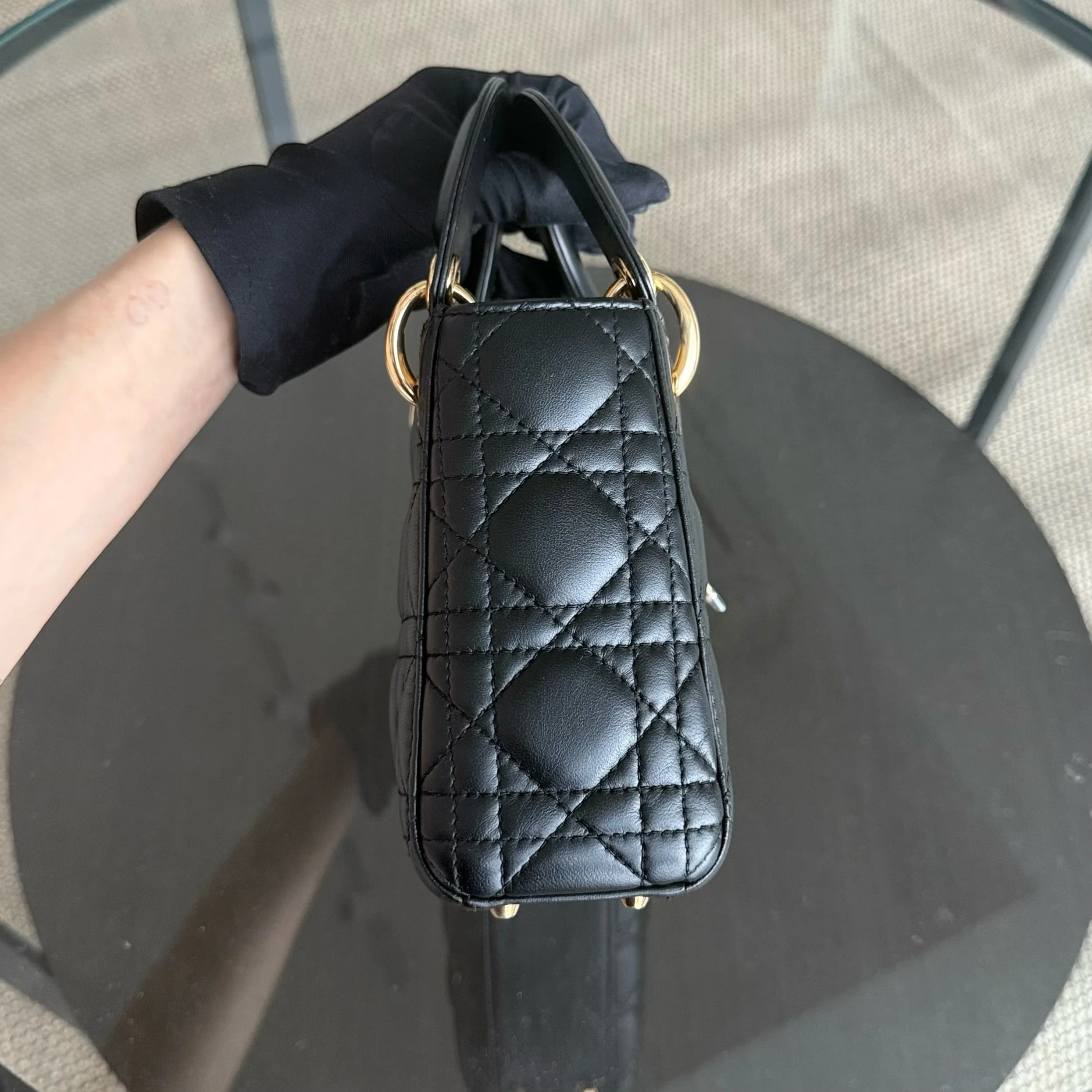 Dior Lady Mini - Cannage Lambskin Black Gold Hardware Adjustable Strap