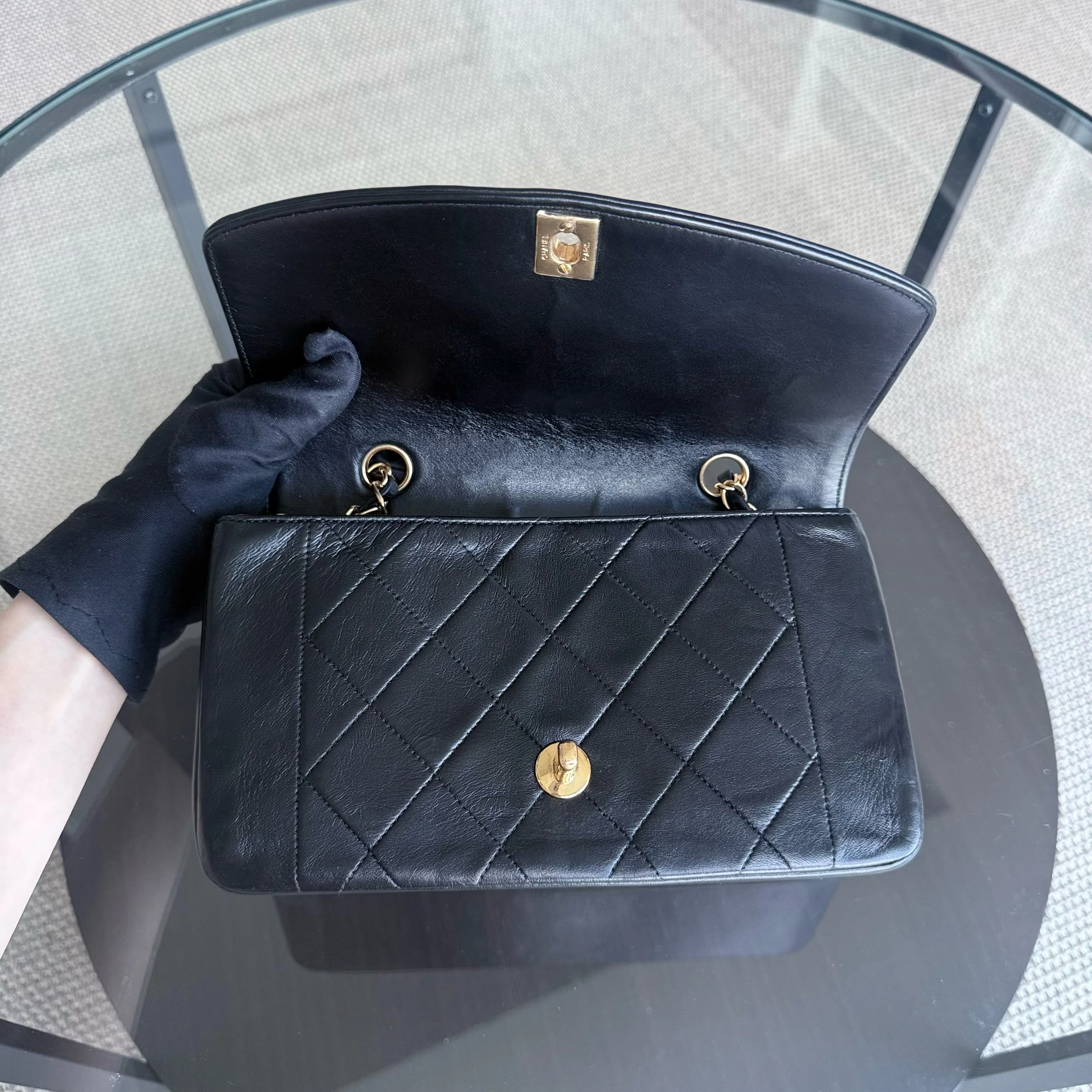 Chanel Diana Vintage - Quilted Lambskin Black Gold Hardware Series 2