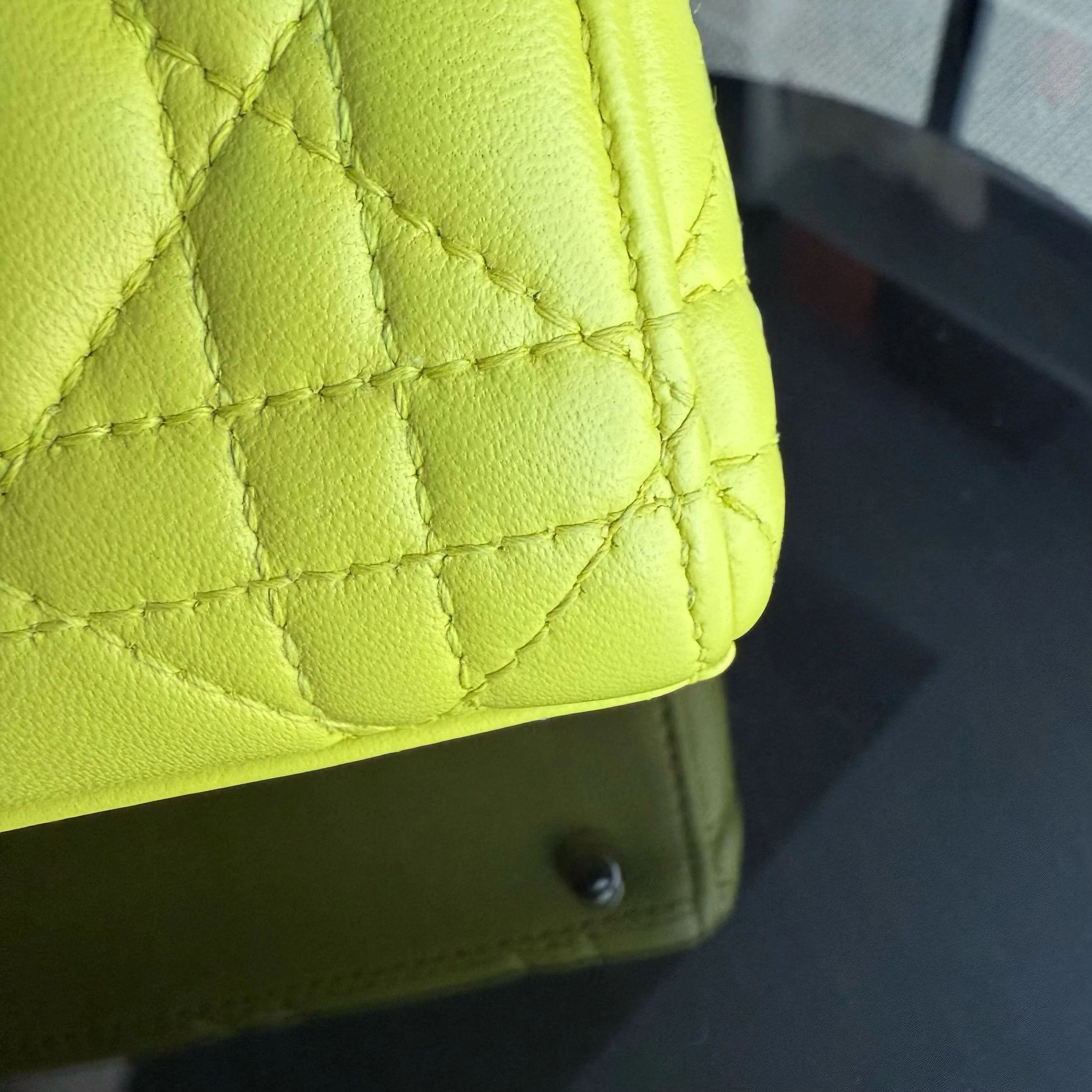 Dior Lady Mini - Cannage Lambskin Yellow Silver Hardware Adjustable Strap