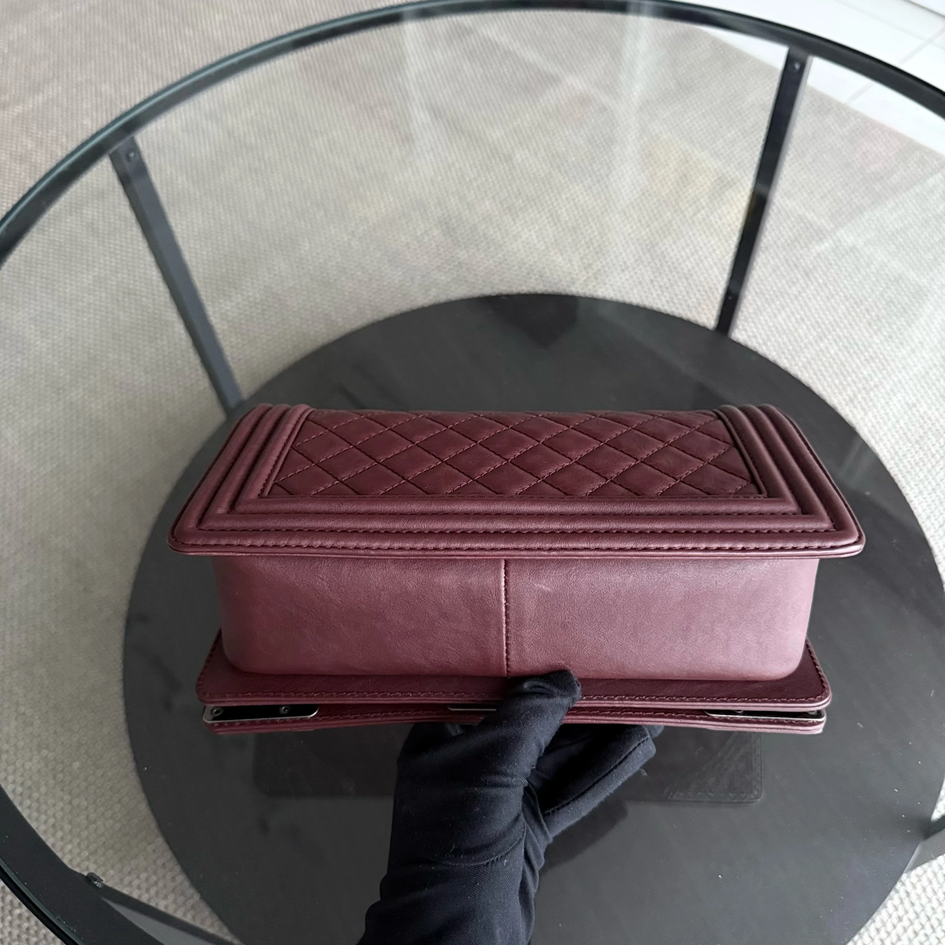 Chanel Boy Medium - 25CM Quilted Limited Edition Paris-Dallas Metal Edge Grained Calfskin Burgundy Silver Hardware Series 19