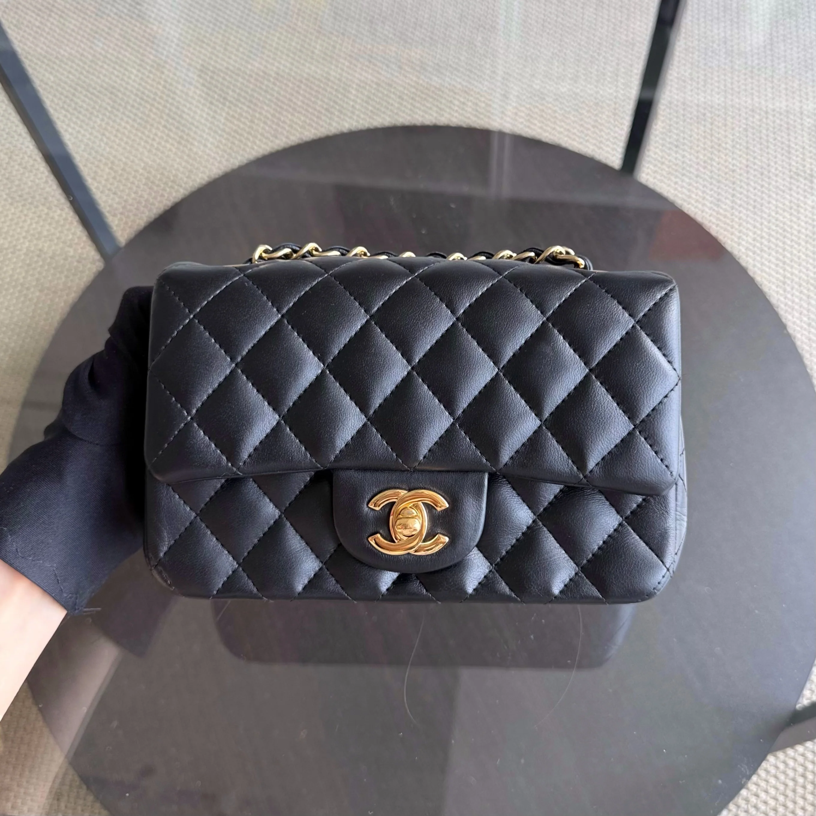 Chanel Lambskin Mini Rectangle Classic Flap - 20CM Quilted Black Golden Hardware Series 21