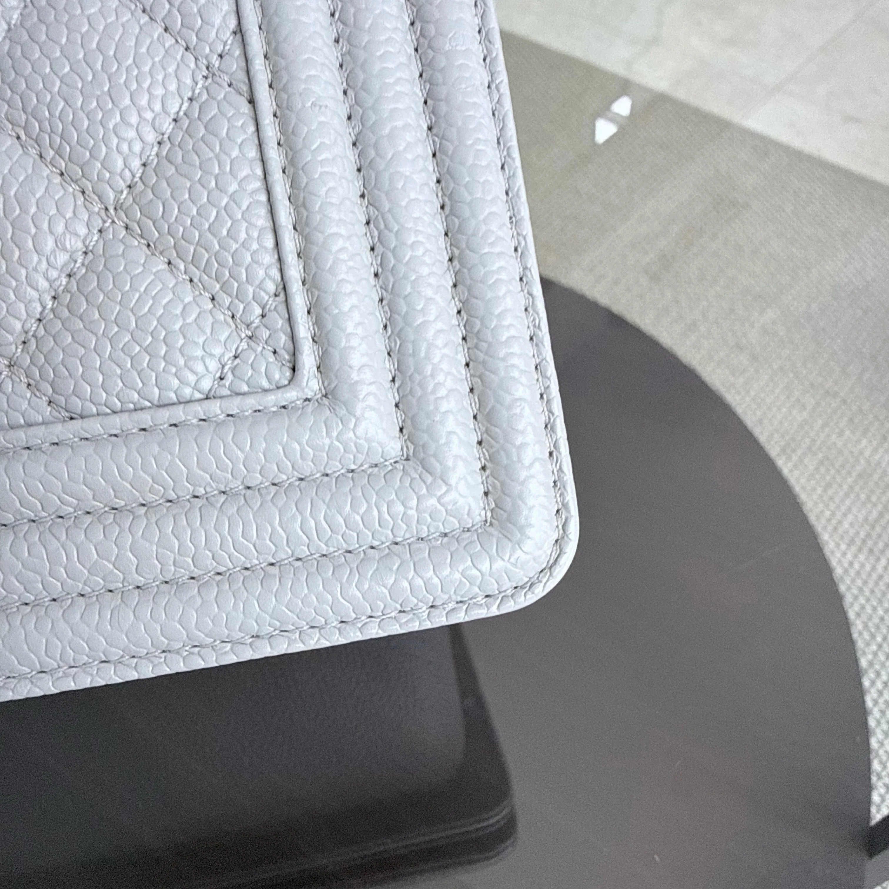 Chanel Boy New Medium - 28CM Quilted Caviar Grey Gray Gold Hardware Series 28