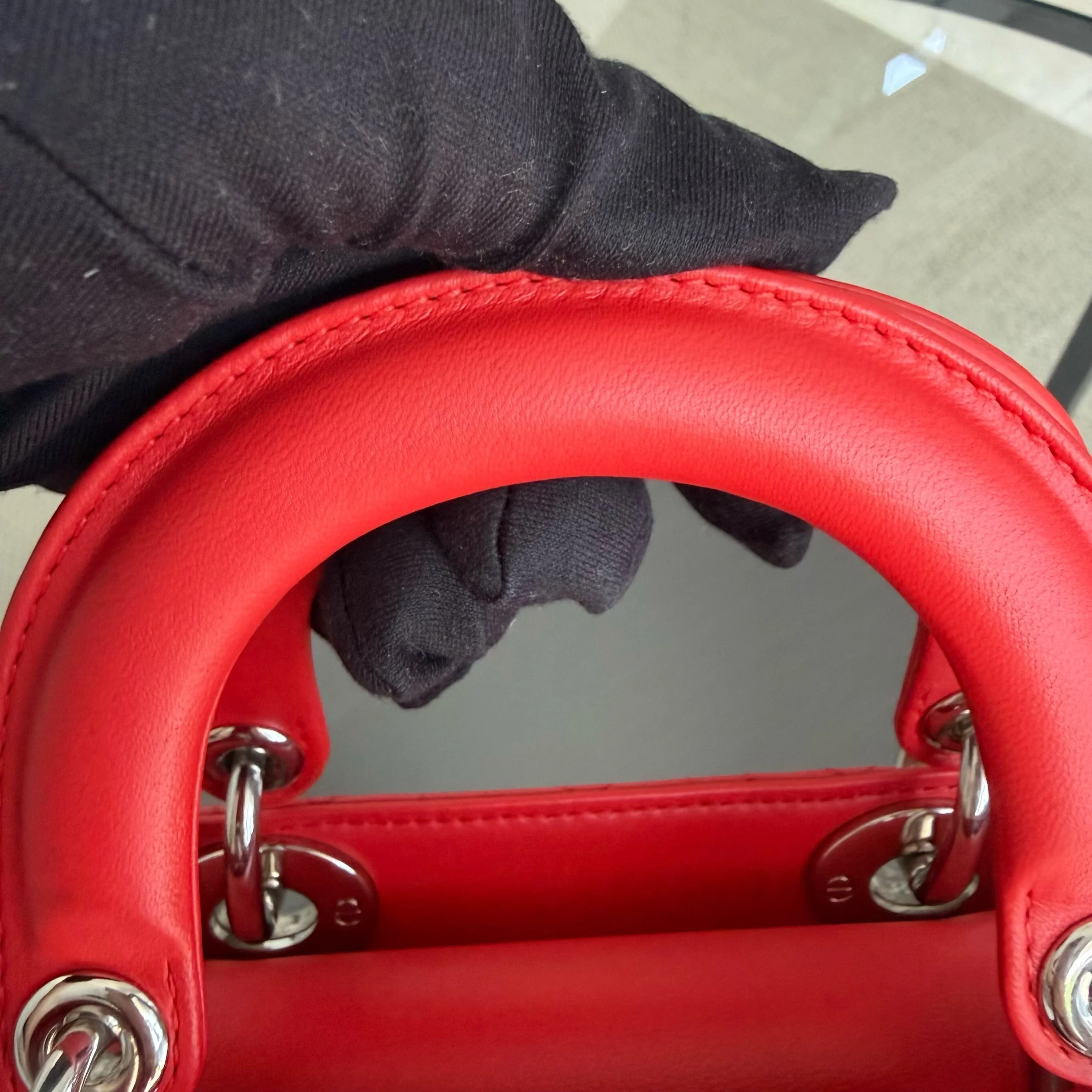 Dior Lady Mini - Cannage Lambskin Red Silver Hardware Adjustable Strap