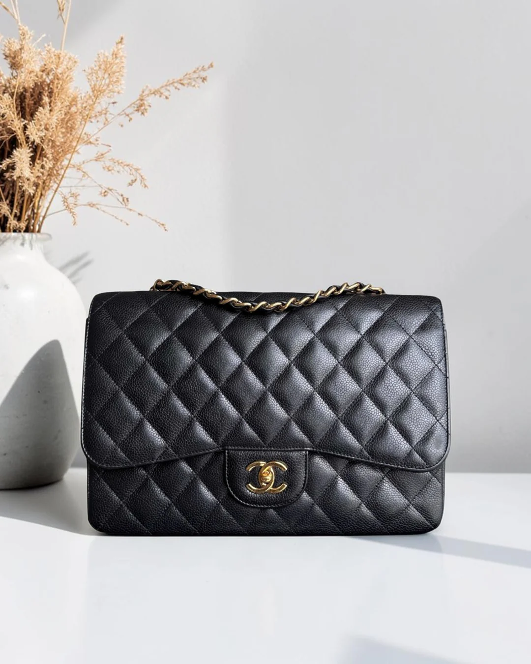 Chanel Classic Flap Jumbo - Caviar 30CM Single Flap Quilted Black Gold Hardware