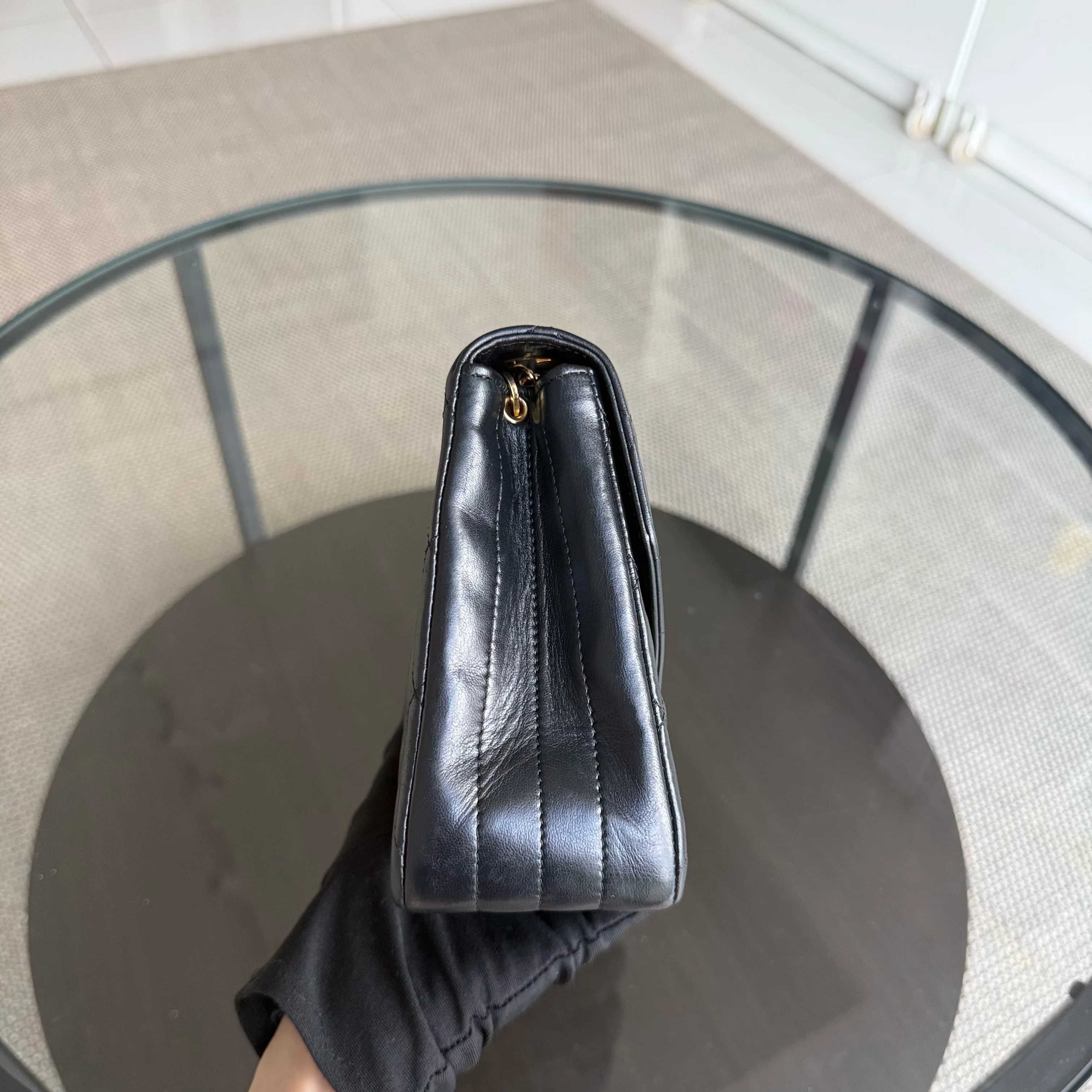 Chanel Medium Flap Vintage - Quilted Lambskin Black Gold Hardware Series 1