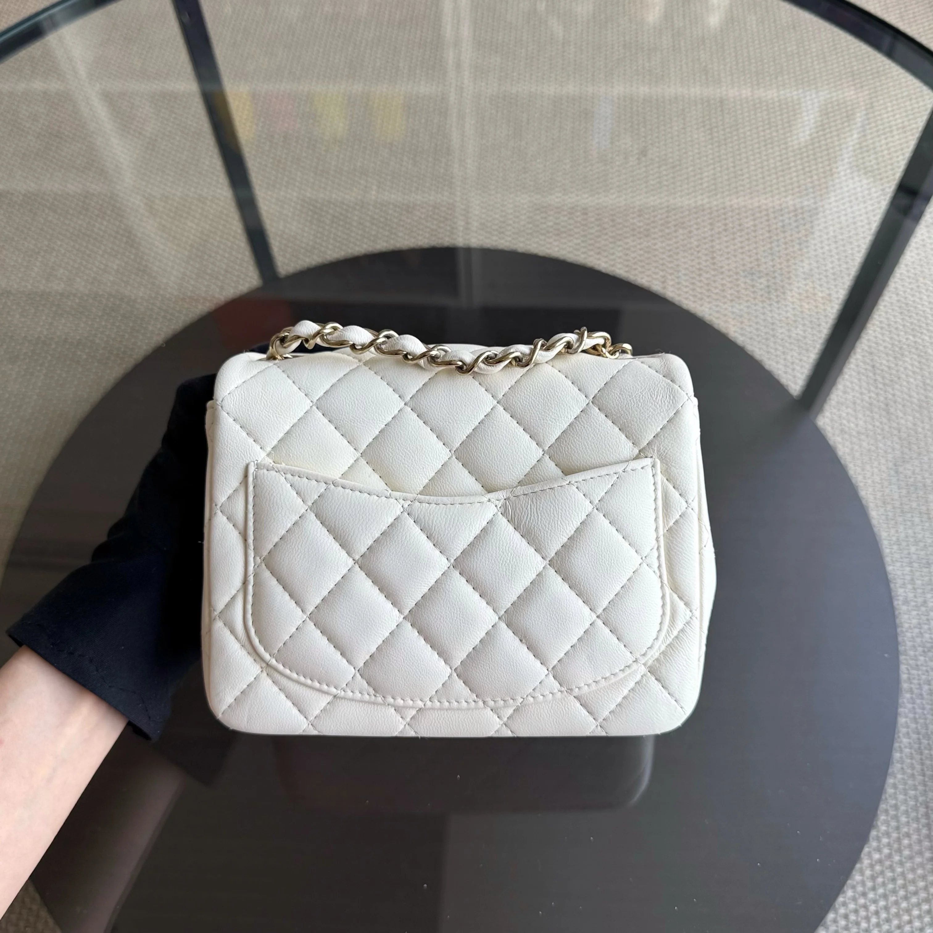 Chanel Classic Flap Mini Square - 17CM Quilted Lambskin White Gold Hardware Microchip