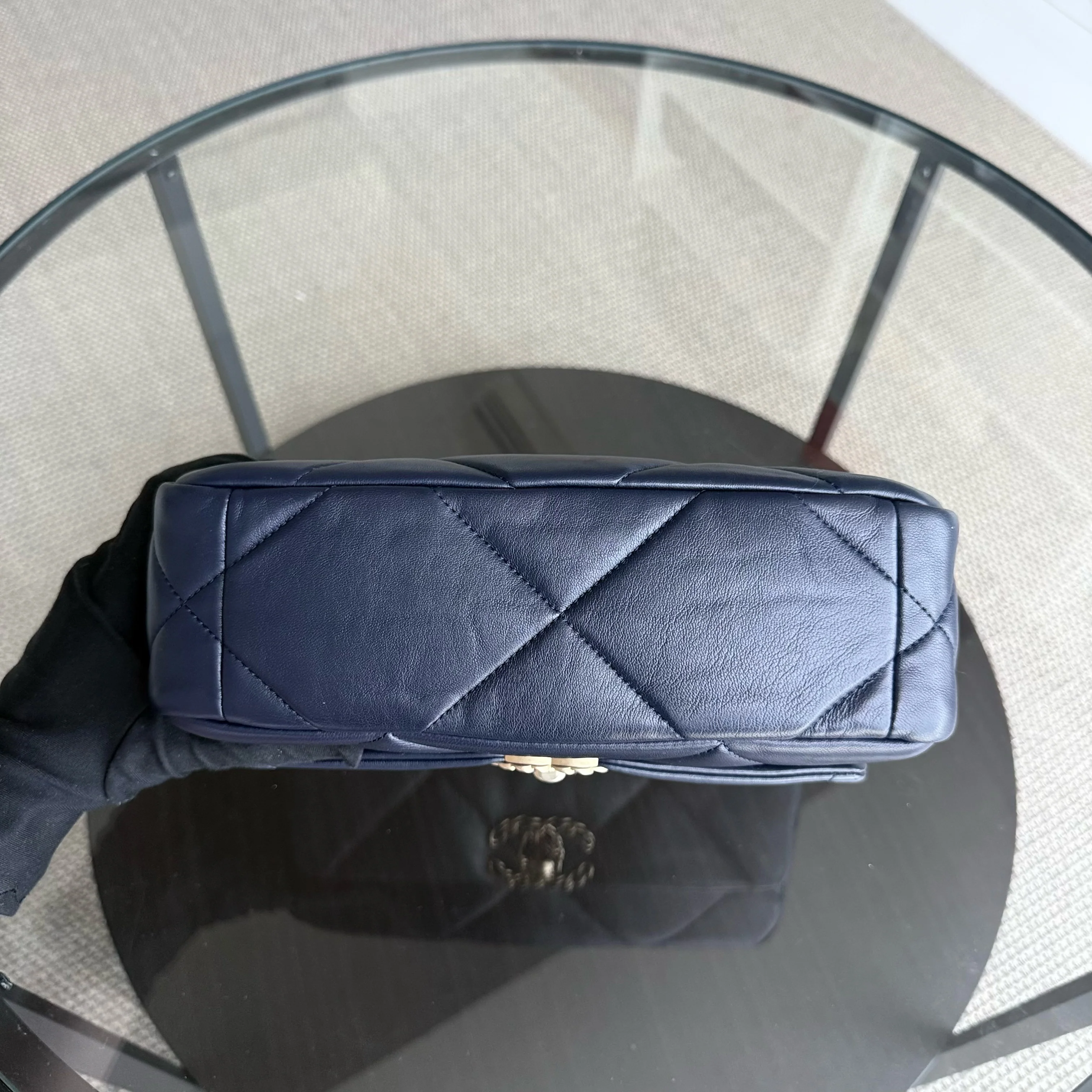Chanel 19 Bag Small - C19 Quilted Goatskin Dark Navy Blue Two-tone Hardware Series 31