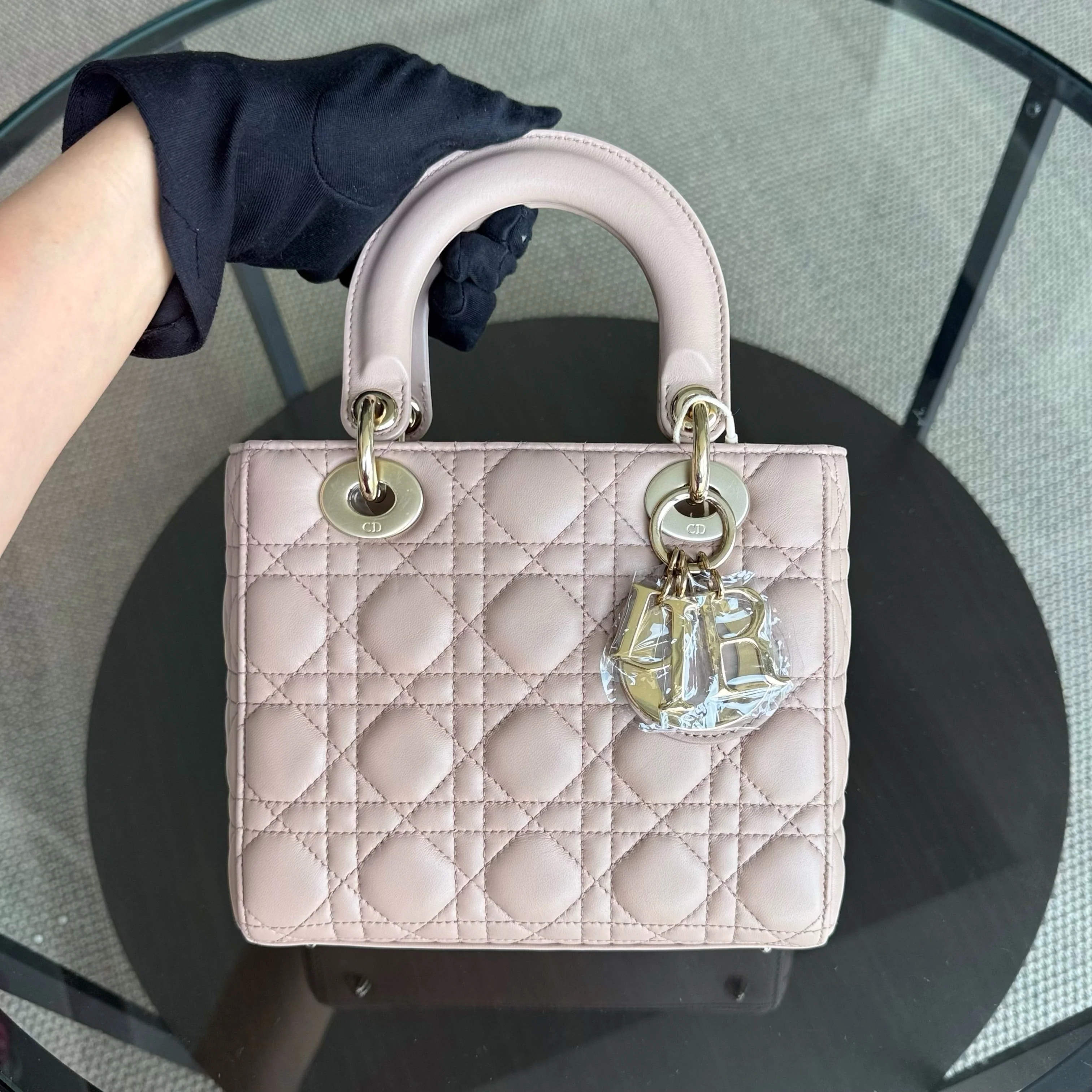 Dior Lady Small Flap - Cannage Lambskin Blush Beige Gold Hardware