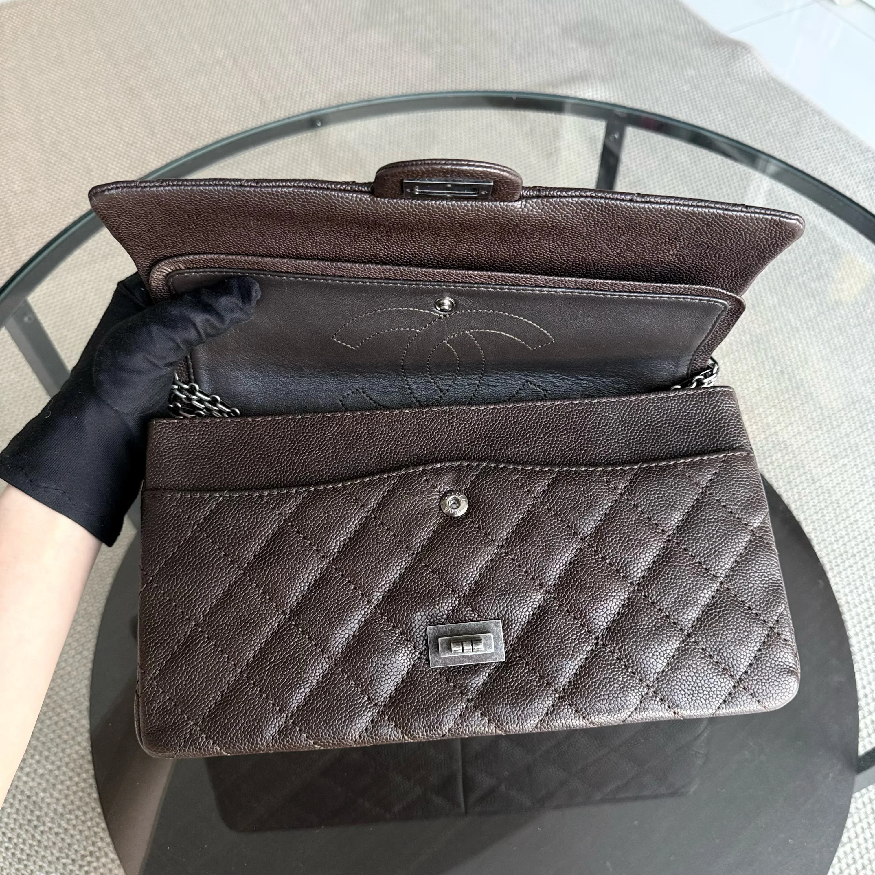 Chanel 2.55 Reissue 226 - 28CM Quilted Caviar Dark Brown Silver Hardware Series 14
