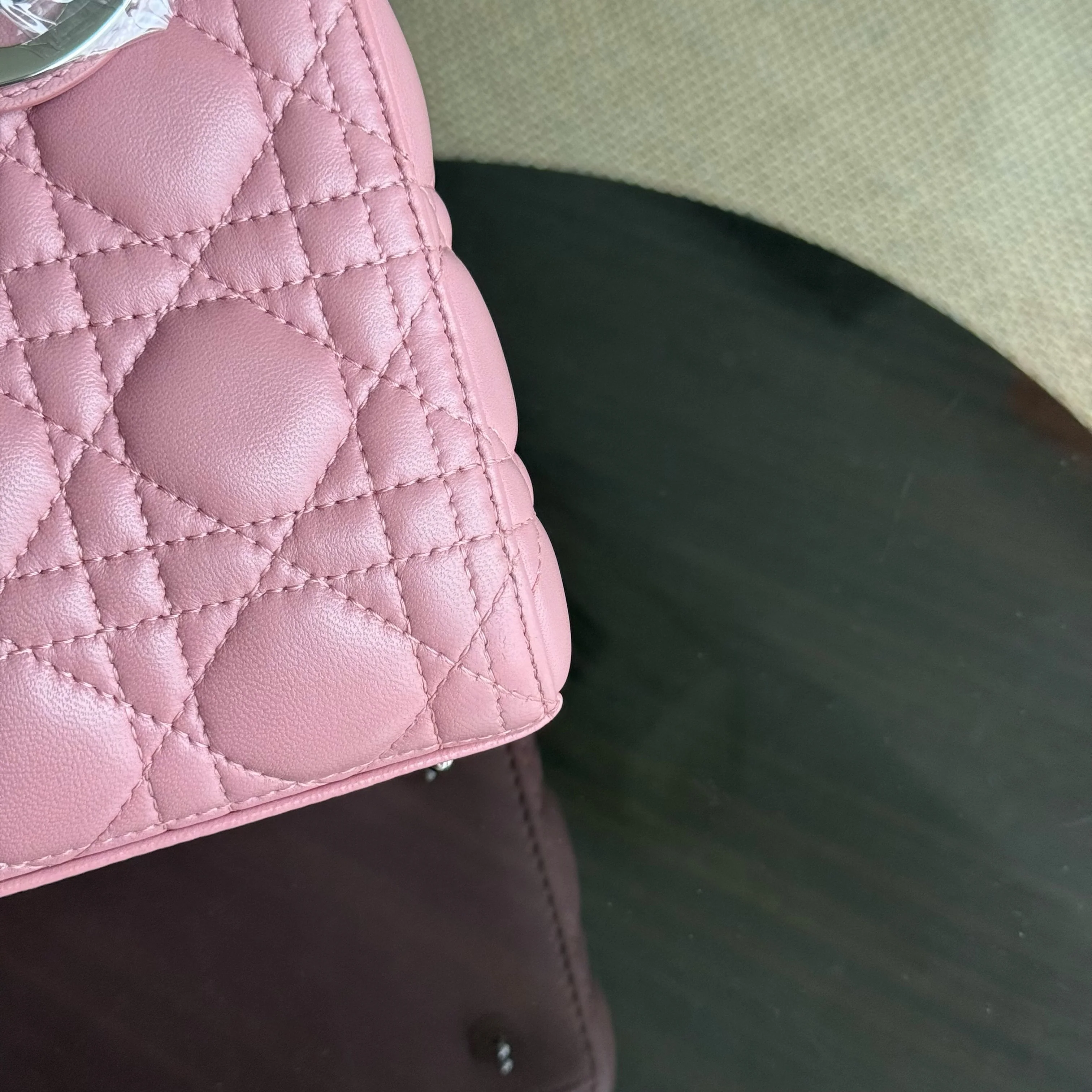 Dior Lady Medium Cannage Lambskin Pink Silver Hardware