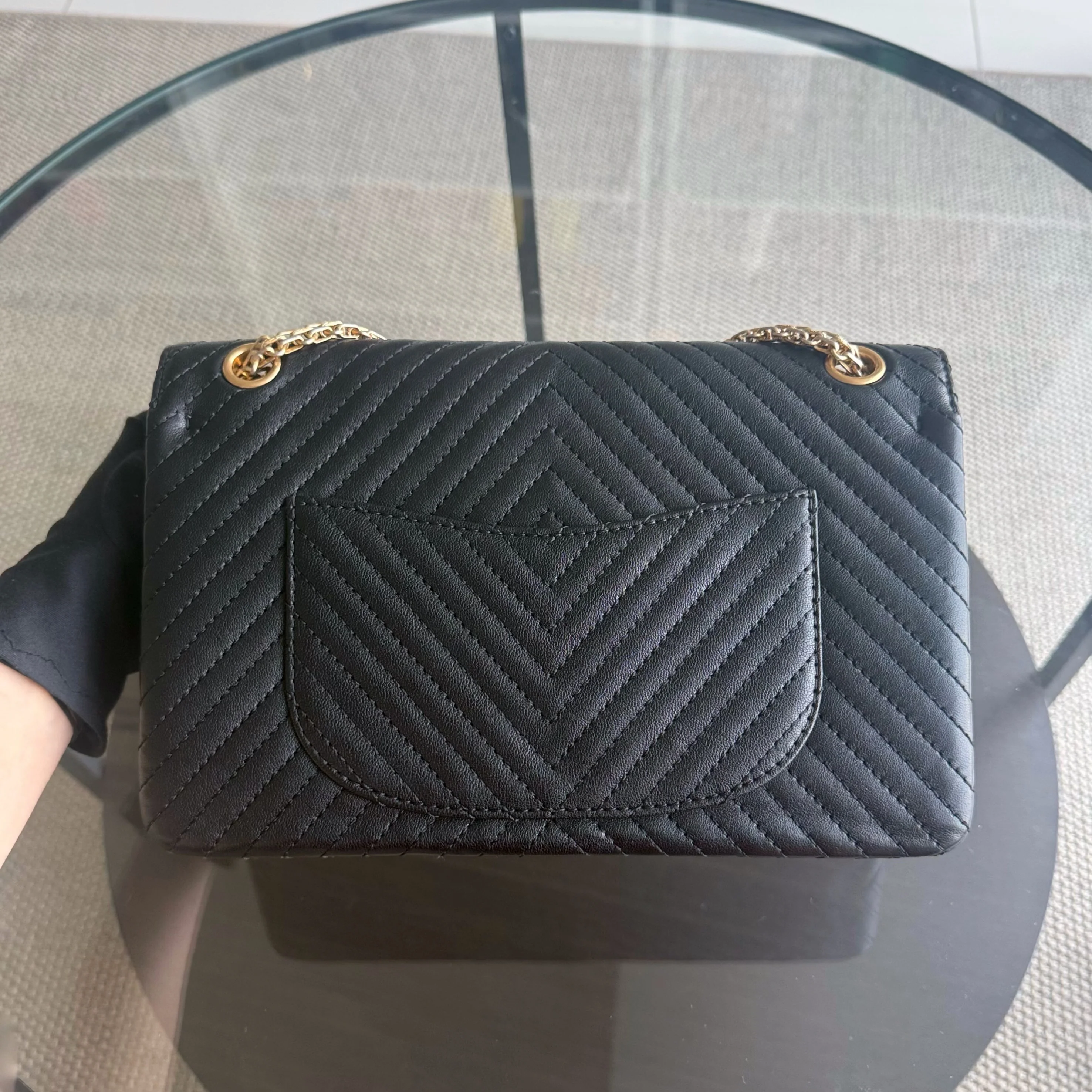 Chanel 2.55 Reissue 226 - 28CM Chevron Aged Calfskin Black Gold Hardware Series 23