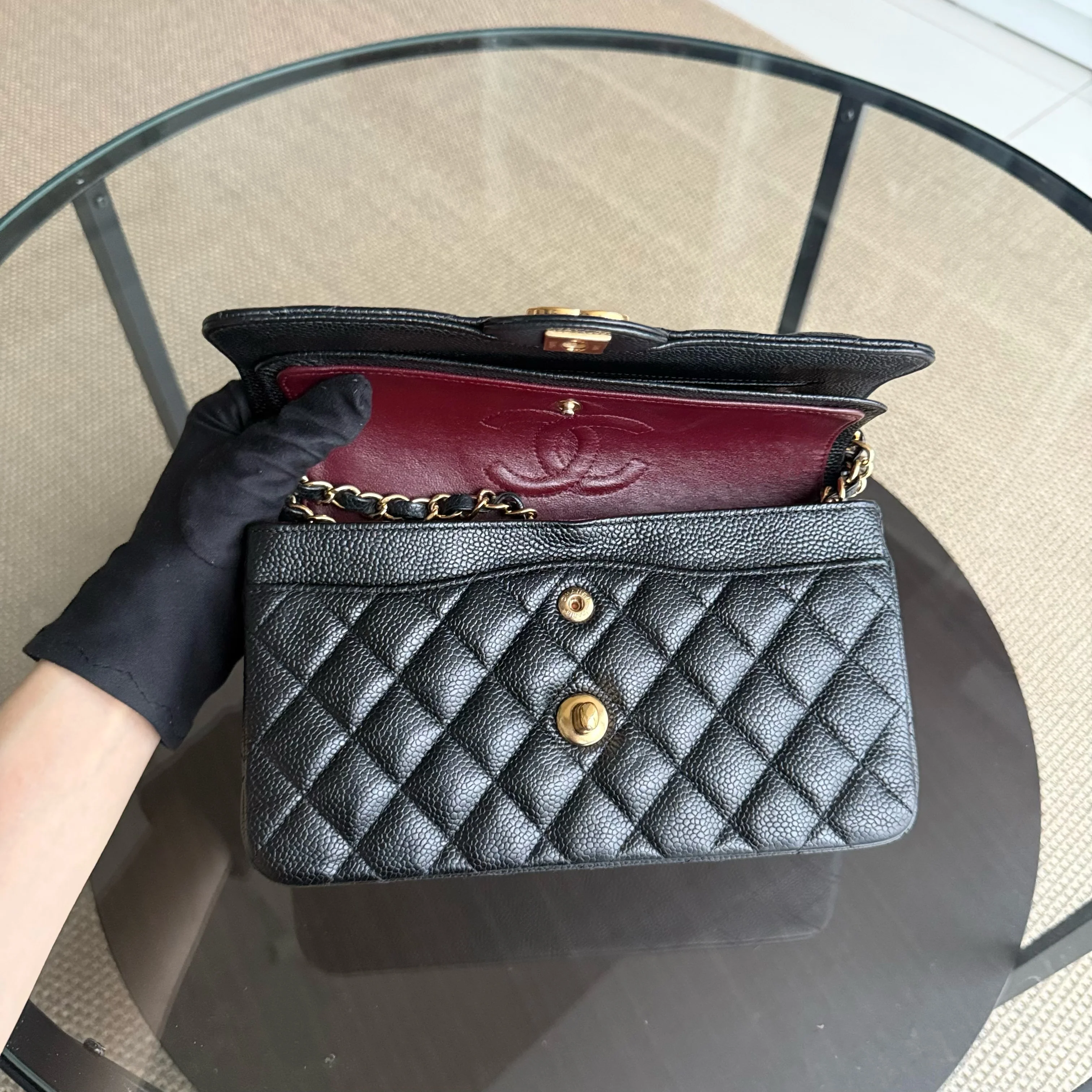Chanel Classic Flap Small - Caviar 23CM Quilted Grained Calfskin Black Gold Hardware Series 24