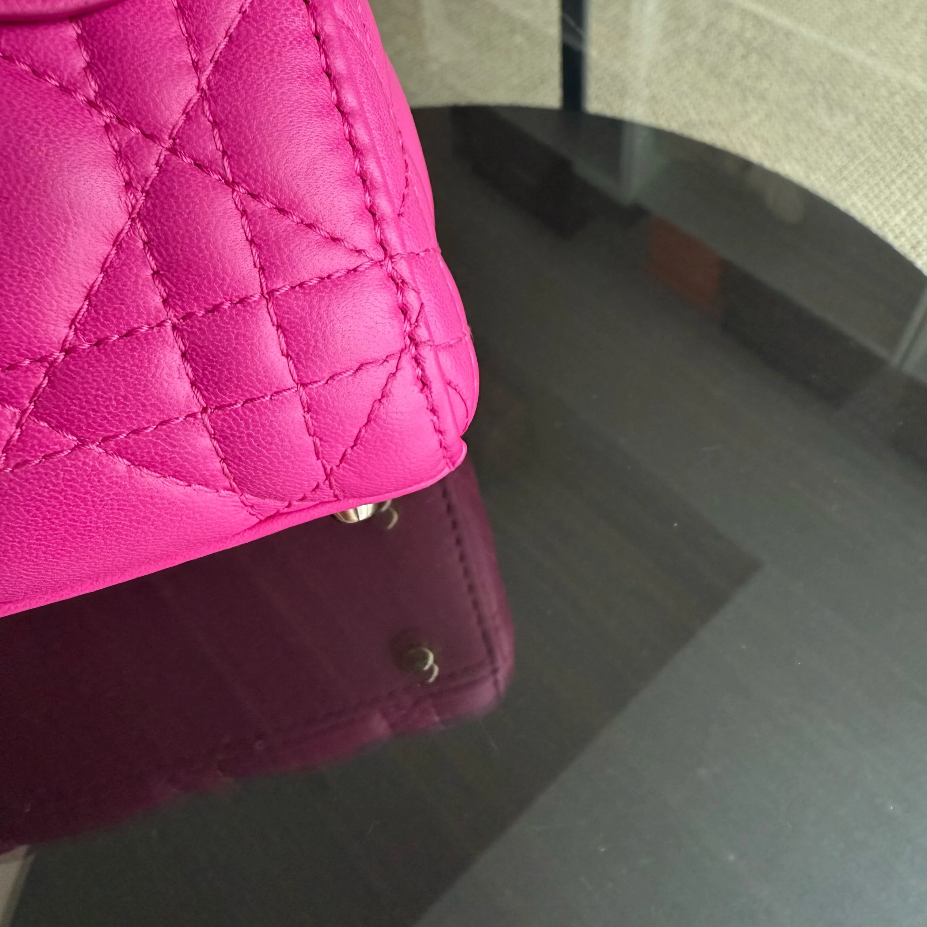 Dior Lady Mini - Cannage Lambskin Hot Pink Gold Hardware Chain Strap