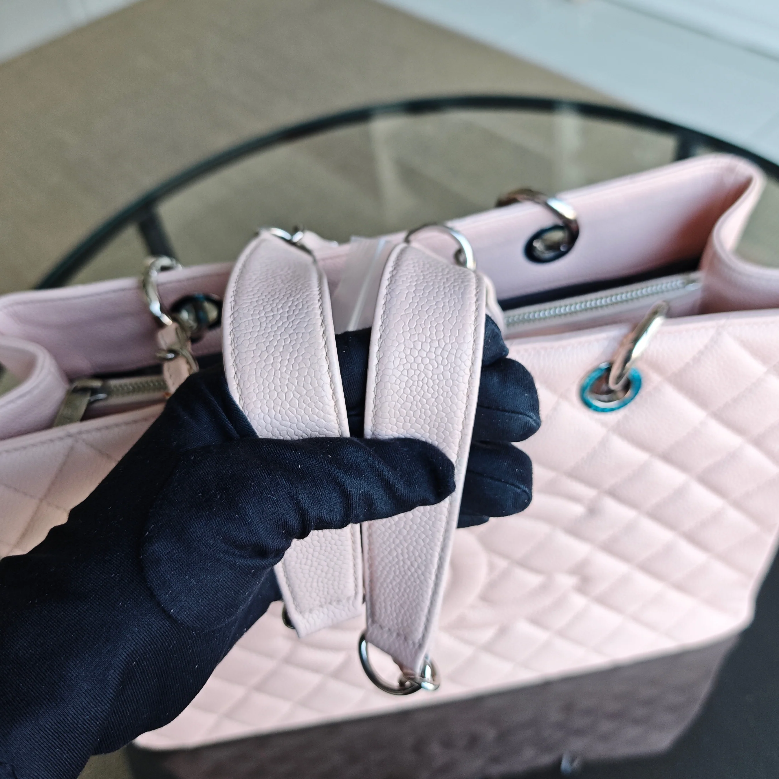 Chanel GST Grand Shopping Tote - Caviar Quilted Grained Calfskin Sakura Pink Silver Hardware Series 17