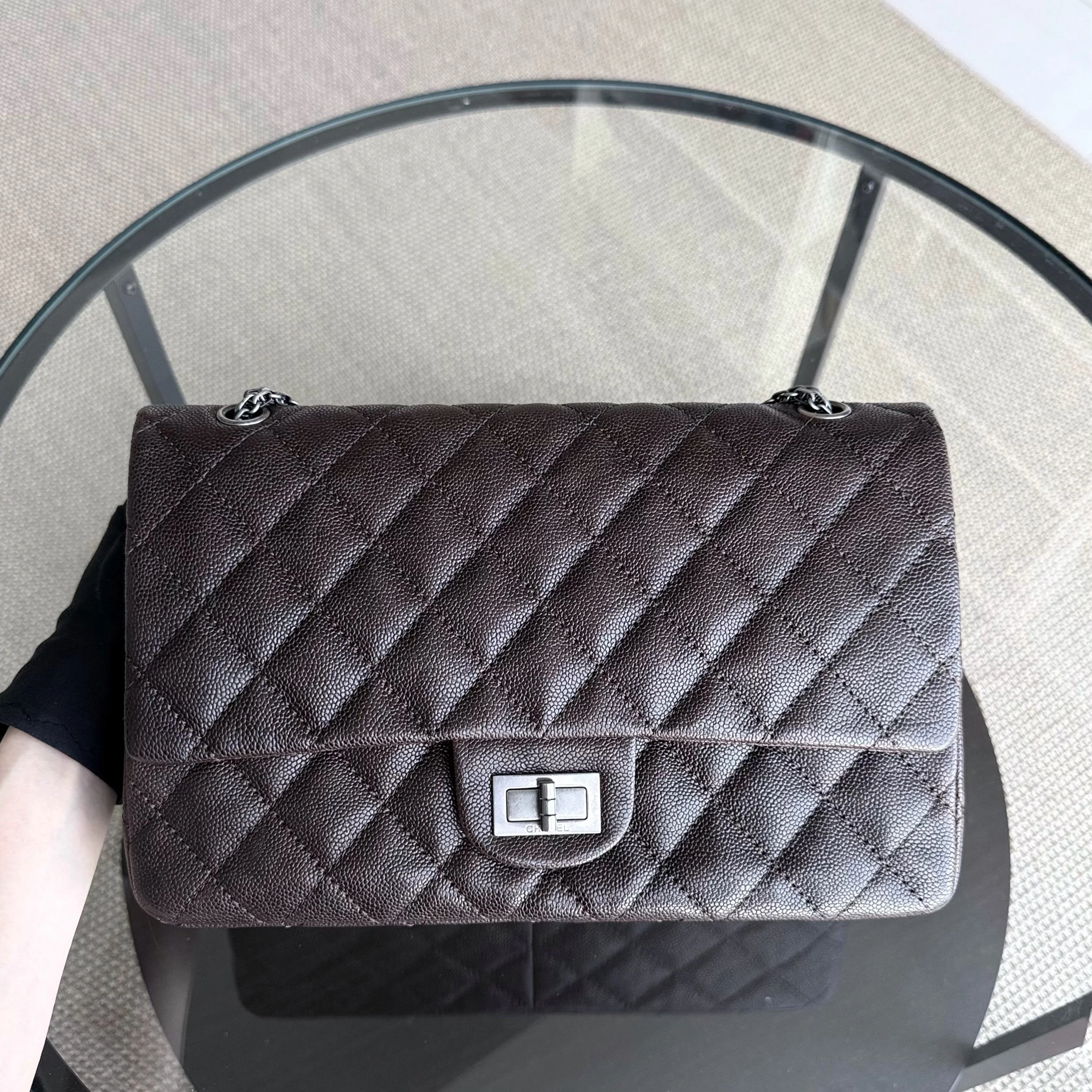 Chanel 2.55 Reissue 227 - Caviar Quilted Grained Calfskin Dark Brown Silver Hardware Series 14