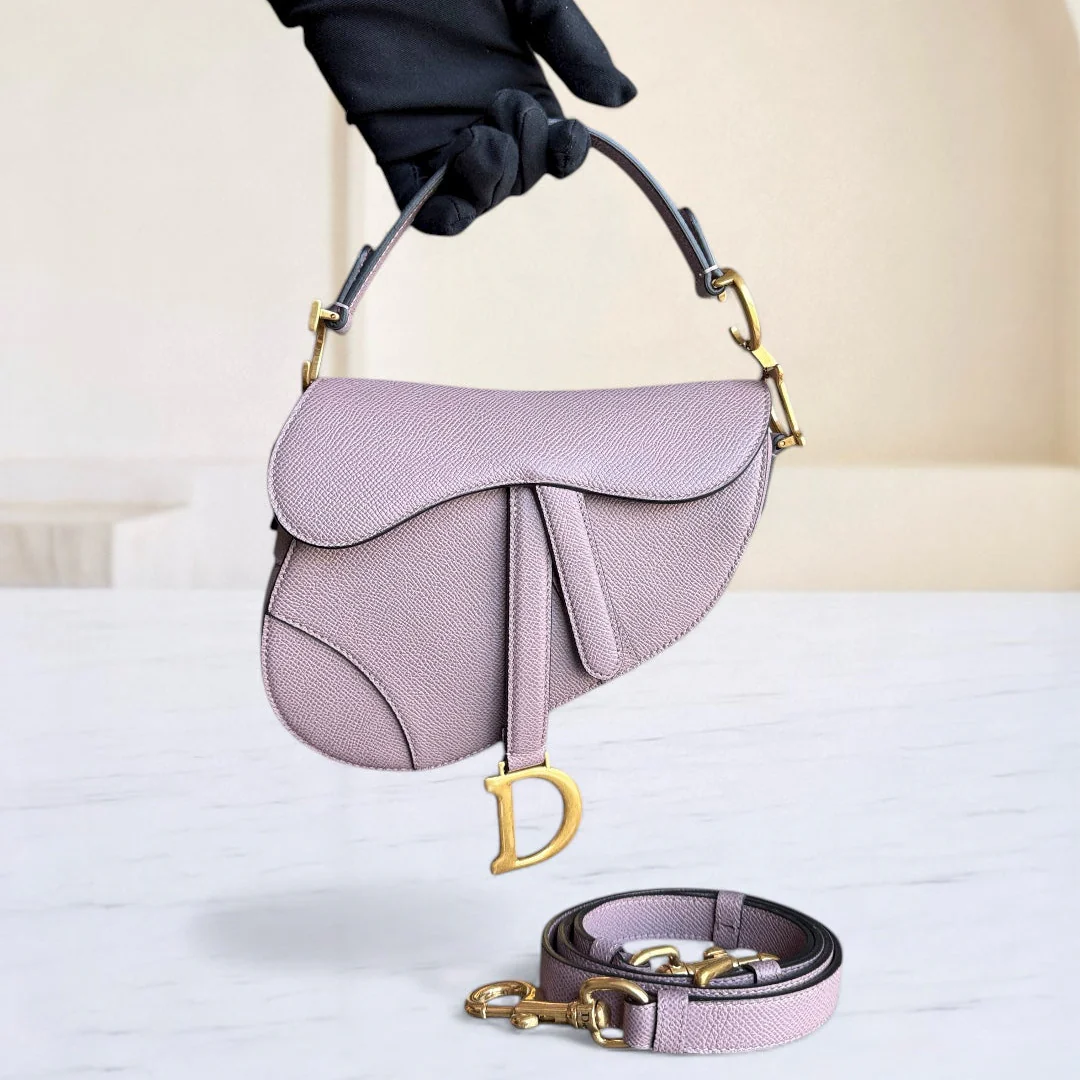 Dior Saddle Small - Grained Calfskin Adjustable Starp Nude Pink Gold Hardware