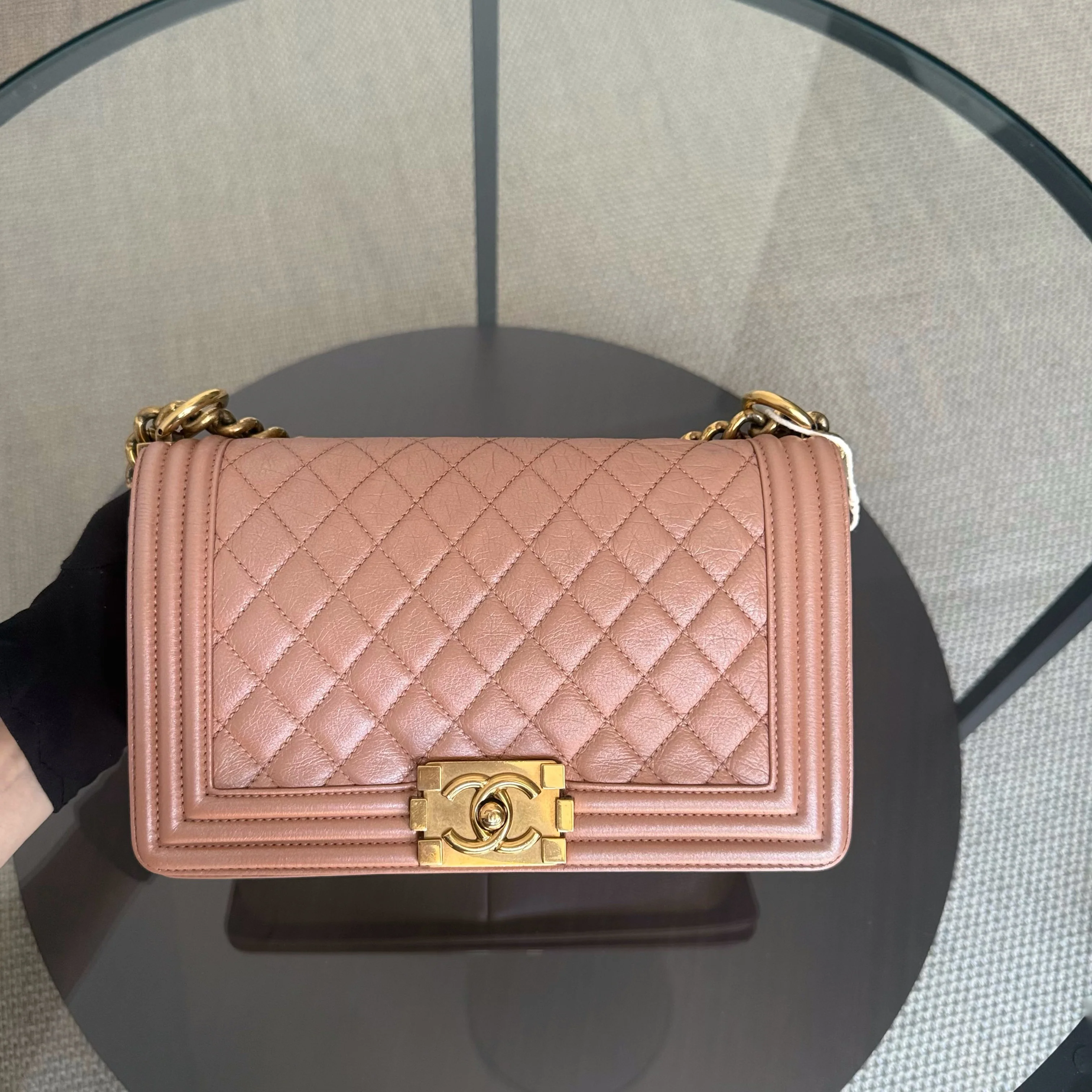 Chanel Boy Medium - 25CM Quilted Calfskin Blush Gold Hardware Series 20