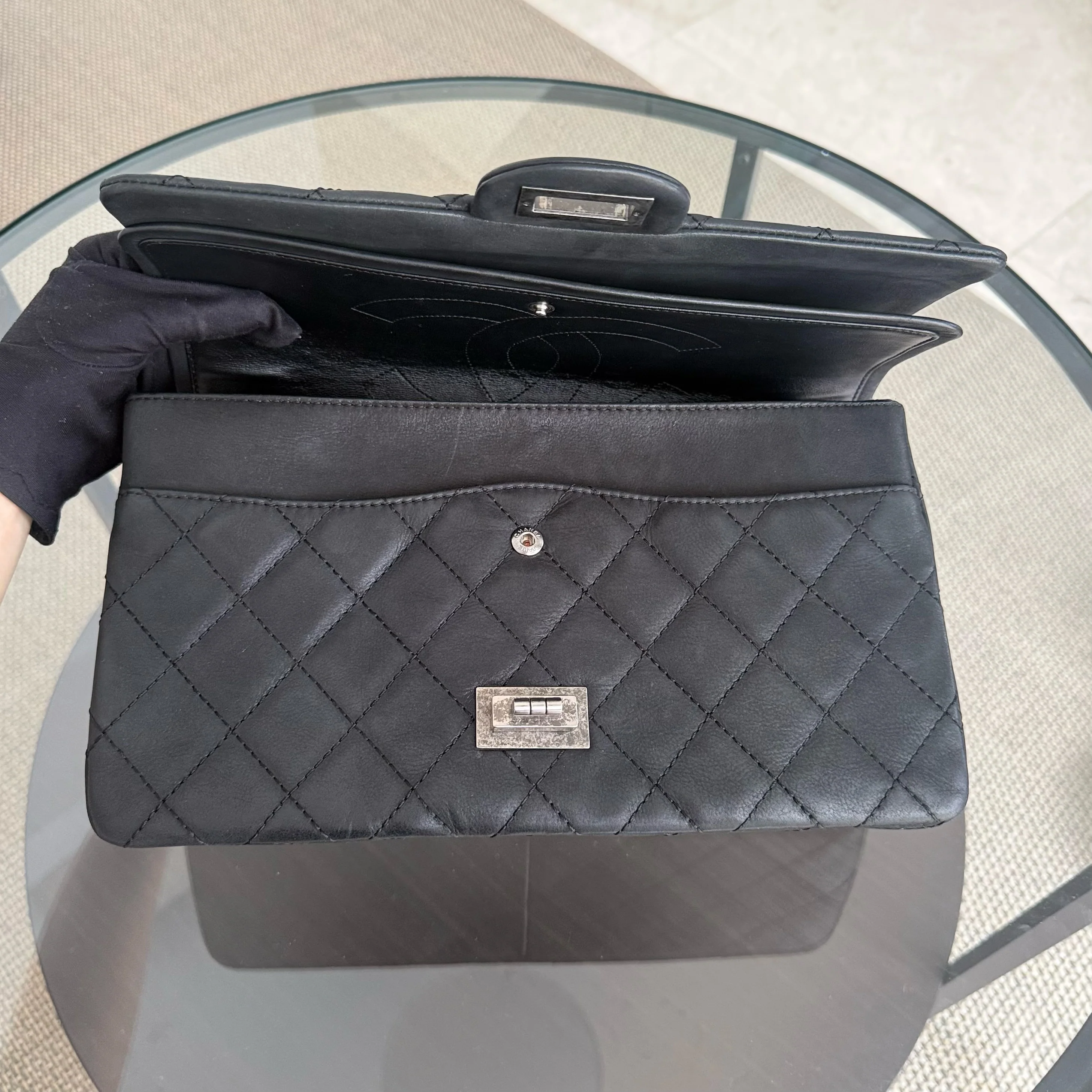 Chanel 2.55 Reissue 227 Large - Cannage Calfskin Black Ruthenium Silver Hardware Series 14