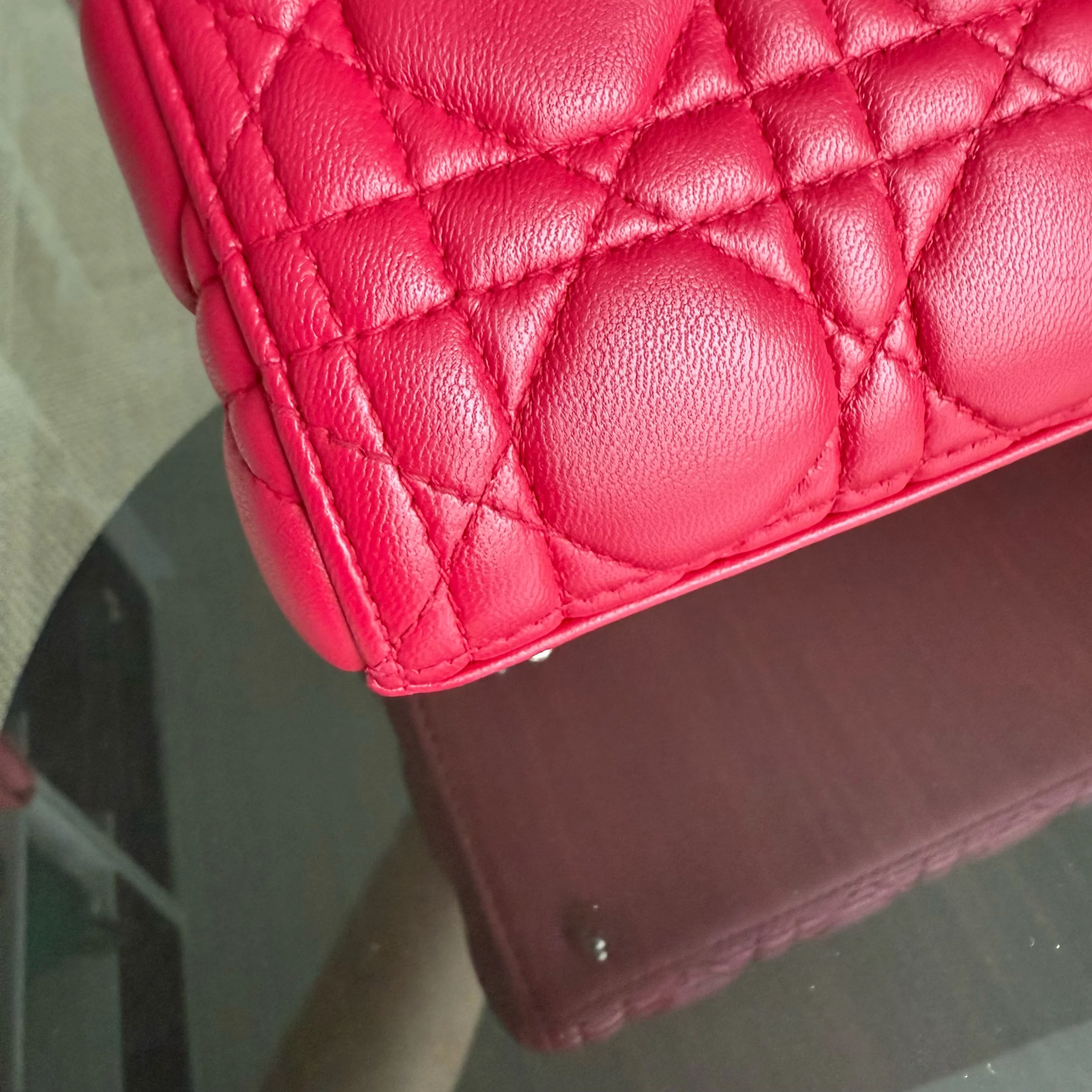 Dior Lady Medium - Cannage Lambskin Red Silver Hardware