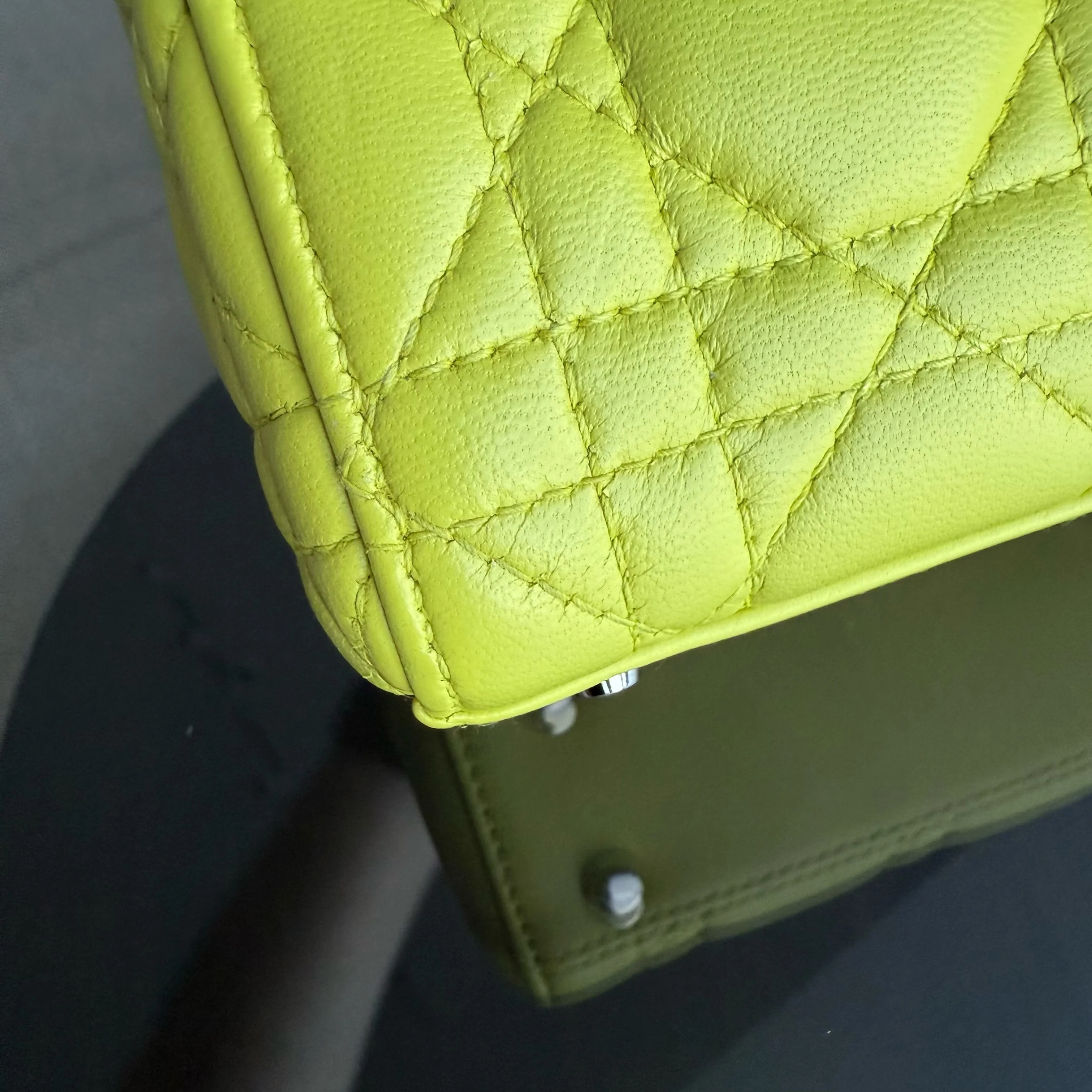 Dior Lady Mini - Cannage Lambskin Yellow Silver Hardware Adjustable Strap