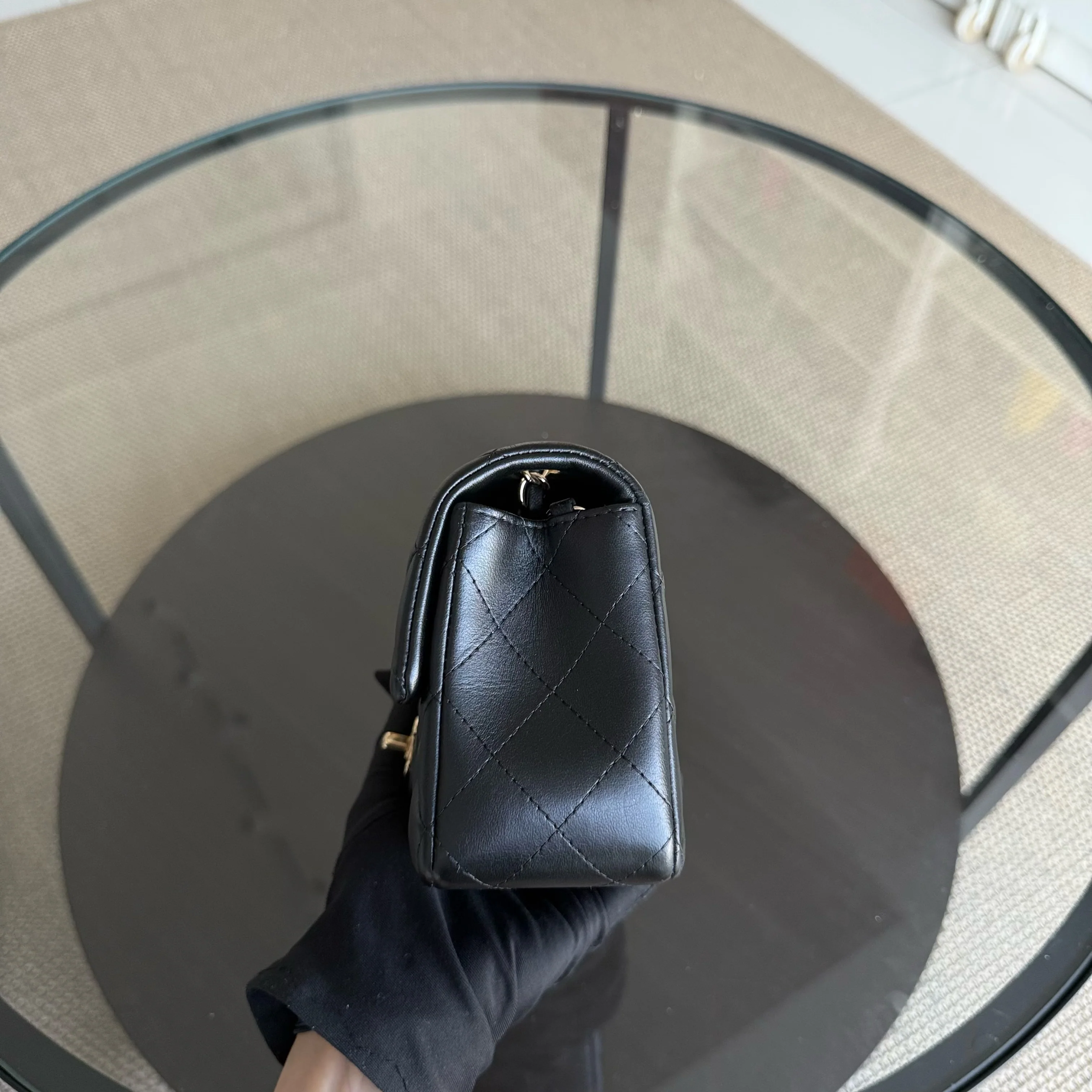 Chanel Classic Flap Mini Rectangle - Quilted Lambskin Black Gold Hardware Series 23