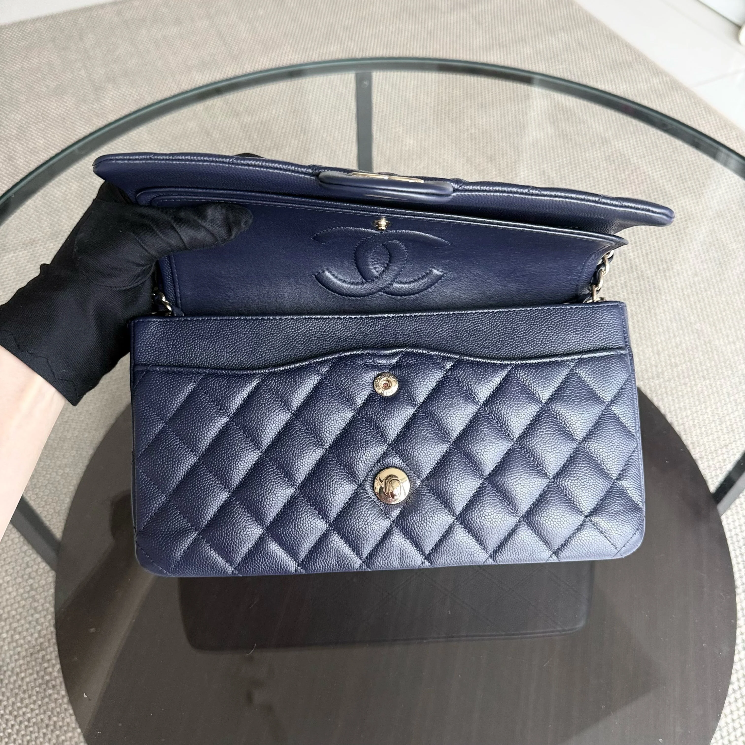 Chanel Classic Flap Medium - Caviar 25CM Quilted Dark Midnight Blue Gold Hardware Series 31
