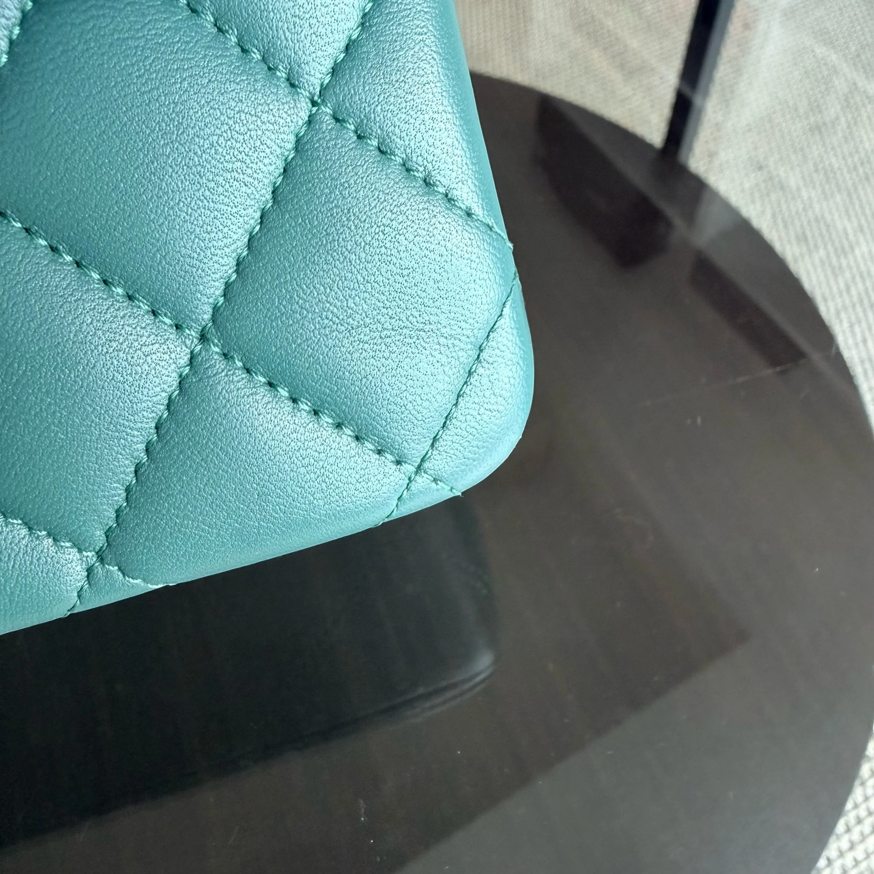 Chanel Classic Flap Medium - 25CM Quilted Lambskin Olive Green Blue Silver Hardware Series 26