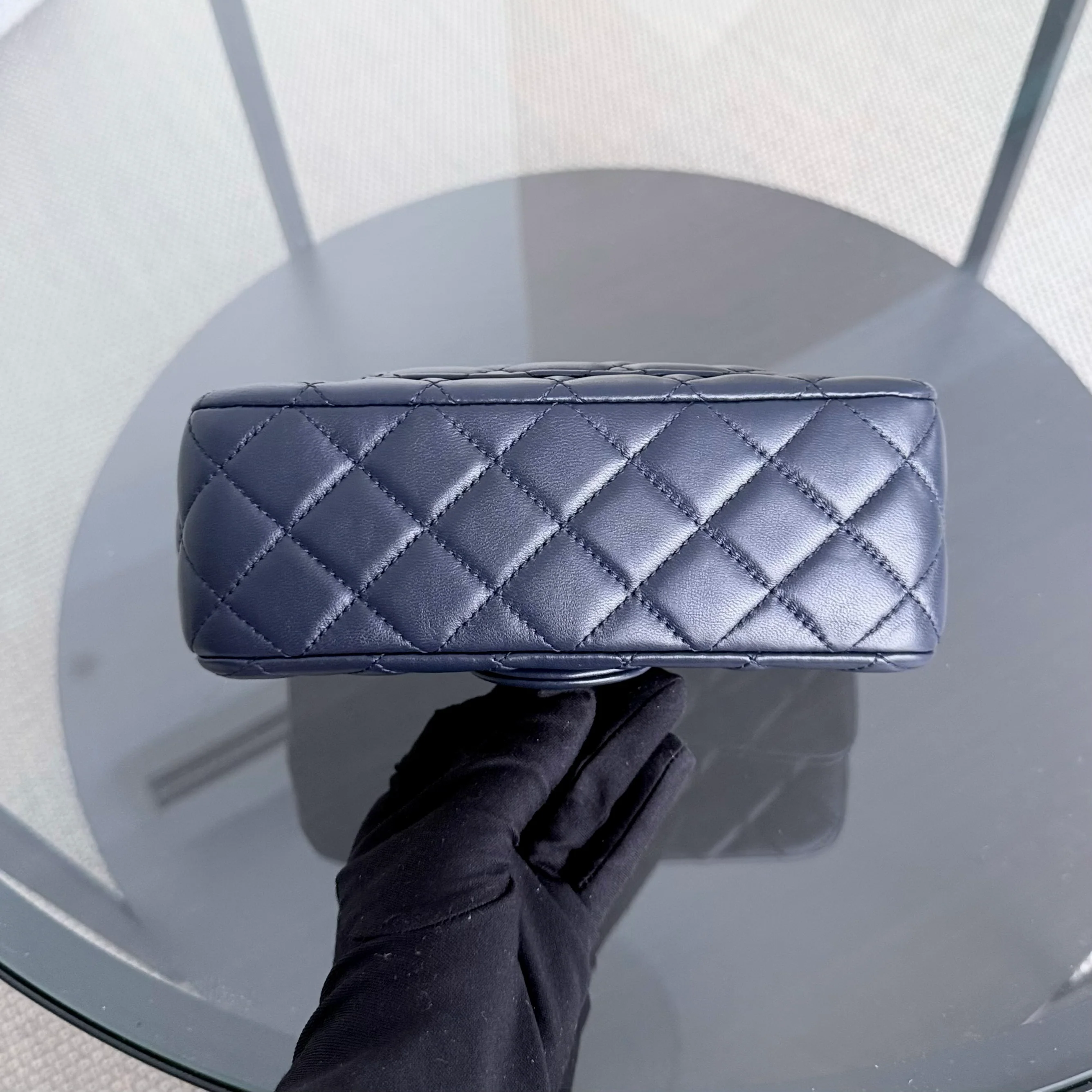 Chanel Classic Flap Mini - 20CM Rectangle Pearl Crush Quilted Lambskin Dark Blue Gold Hardware Series 30