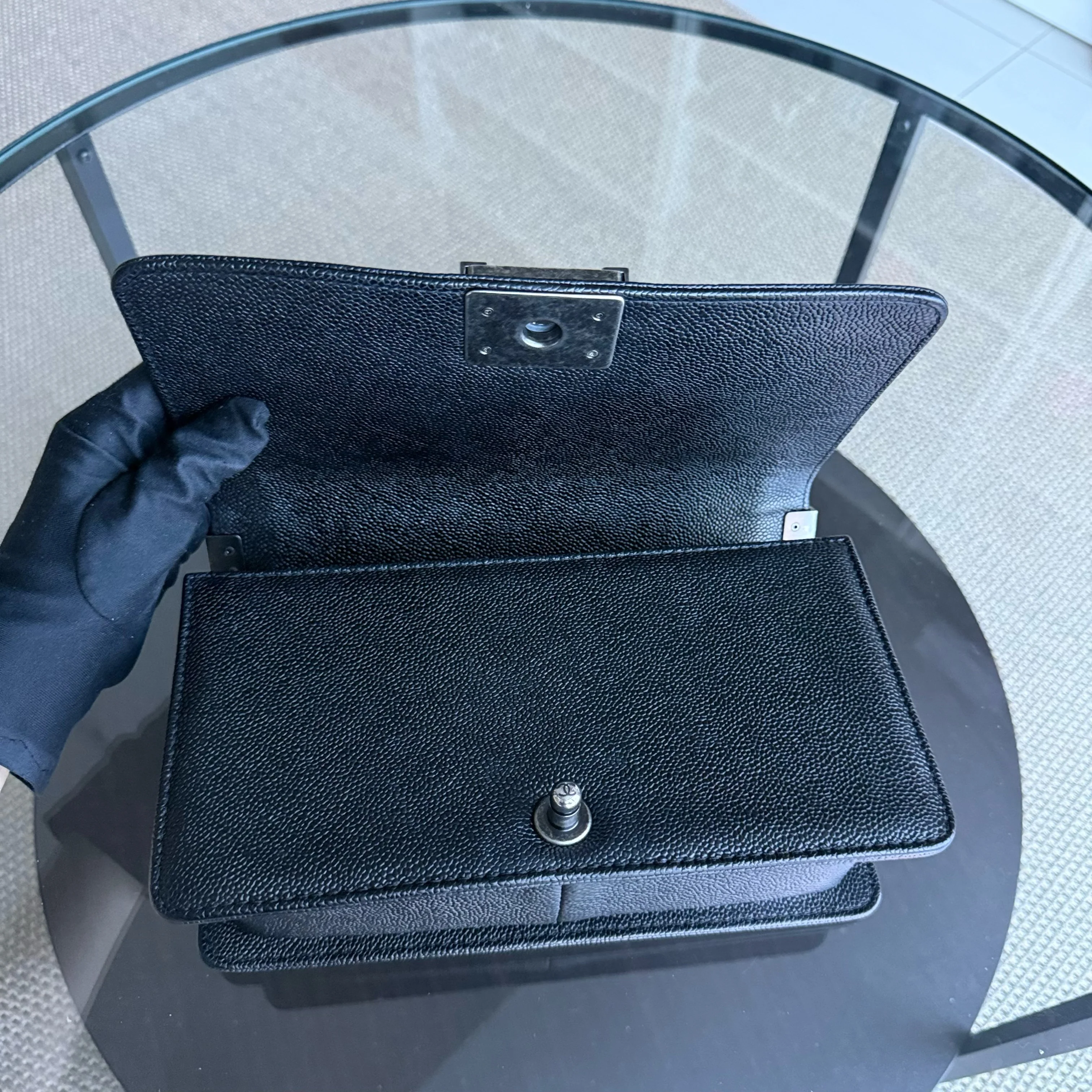 Chanel Boy Medium - Caviar Quilted Grained Calfskin Black Ruthenium Silver Hardware Series 20