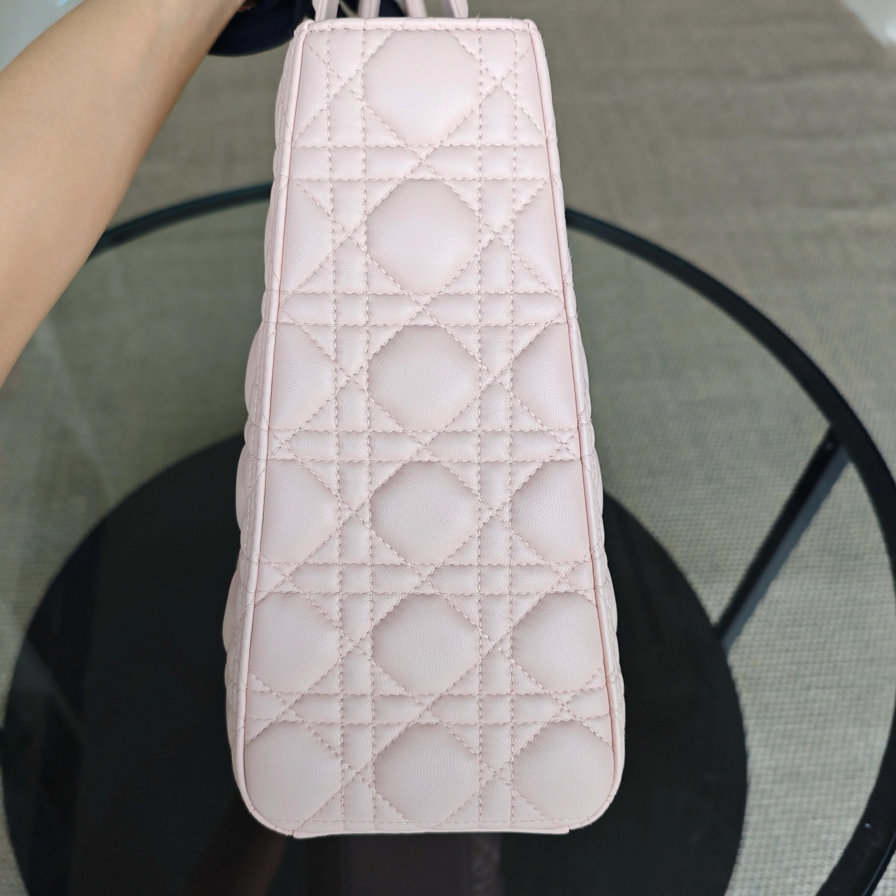 Dior Lady Large - Cannage Lambskin Light Pink Gold Hardware